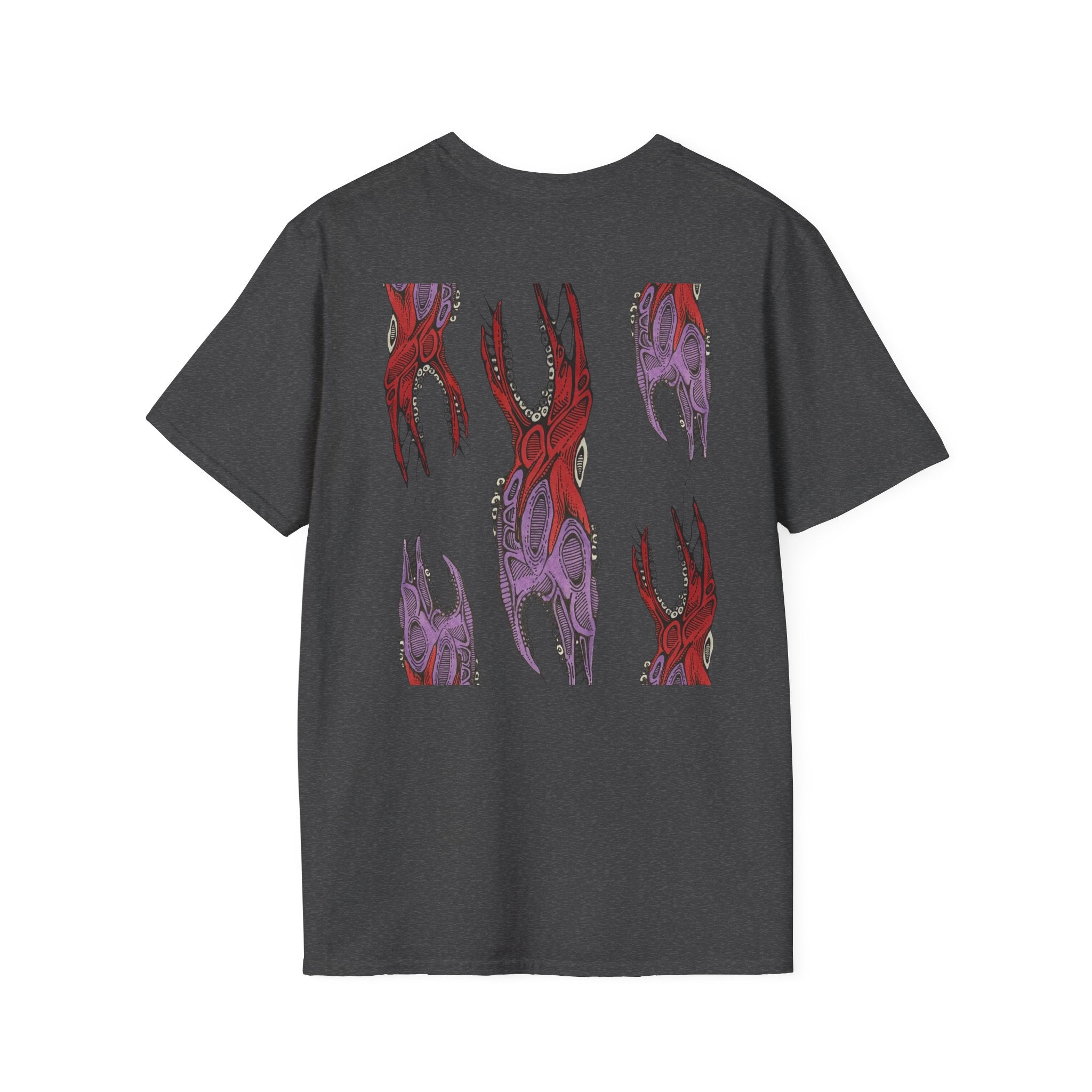 Skull Hands Graphic T-Shirt — Red & Purple Horror Art Tee