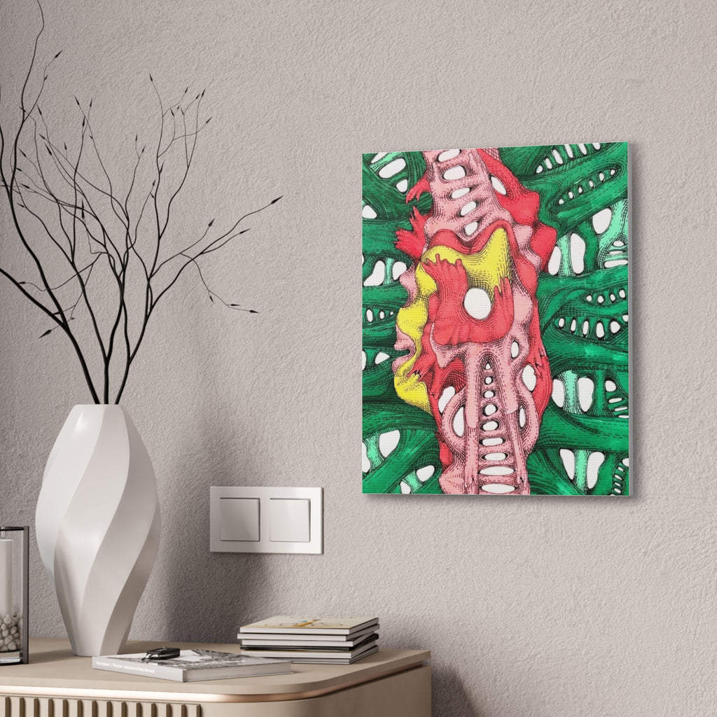 Abstract Organic Surreal Canvas Art - Vibrant Red & Green Contemporary Wall Decor