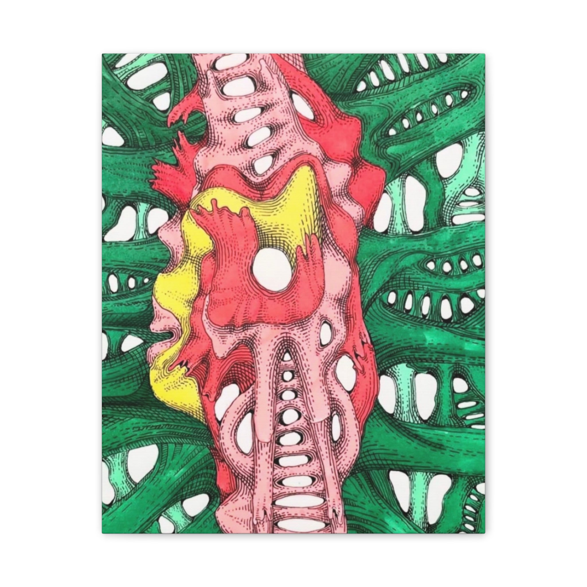 Abstract Organic Surreal Canvas Art - Vibrant Red & Green Contemporary Wall Decor