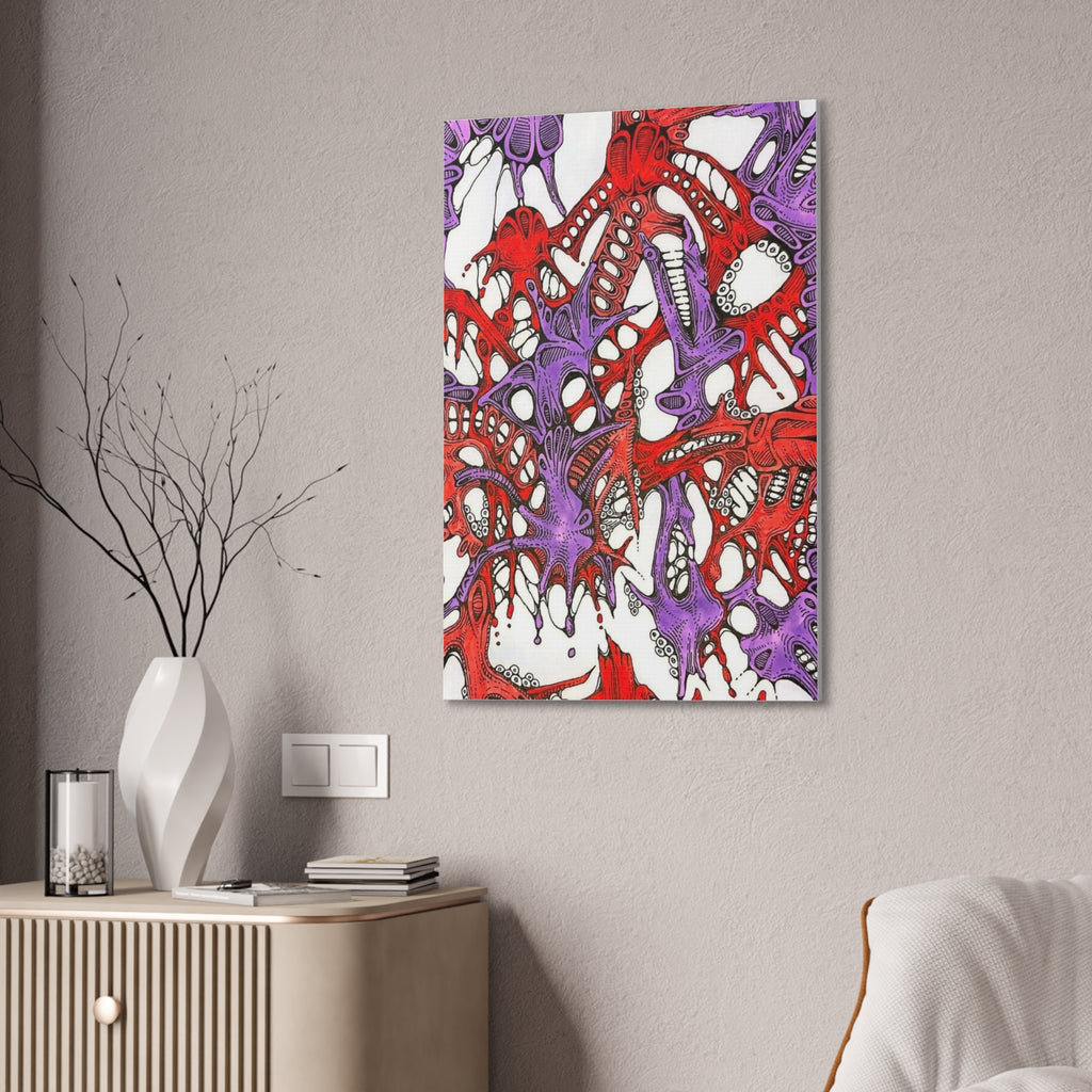 Abstract Red & Purple Drip Canvas Art - Stretched Wall Print