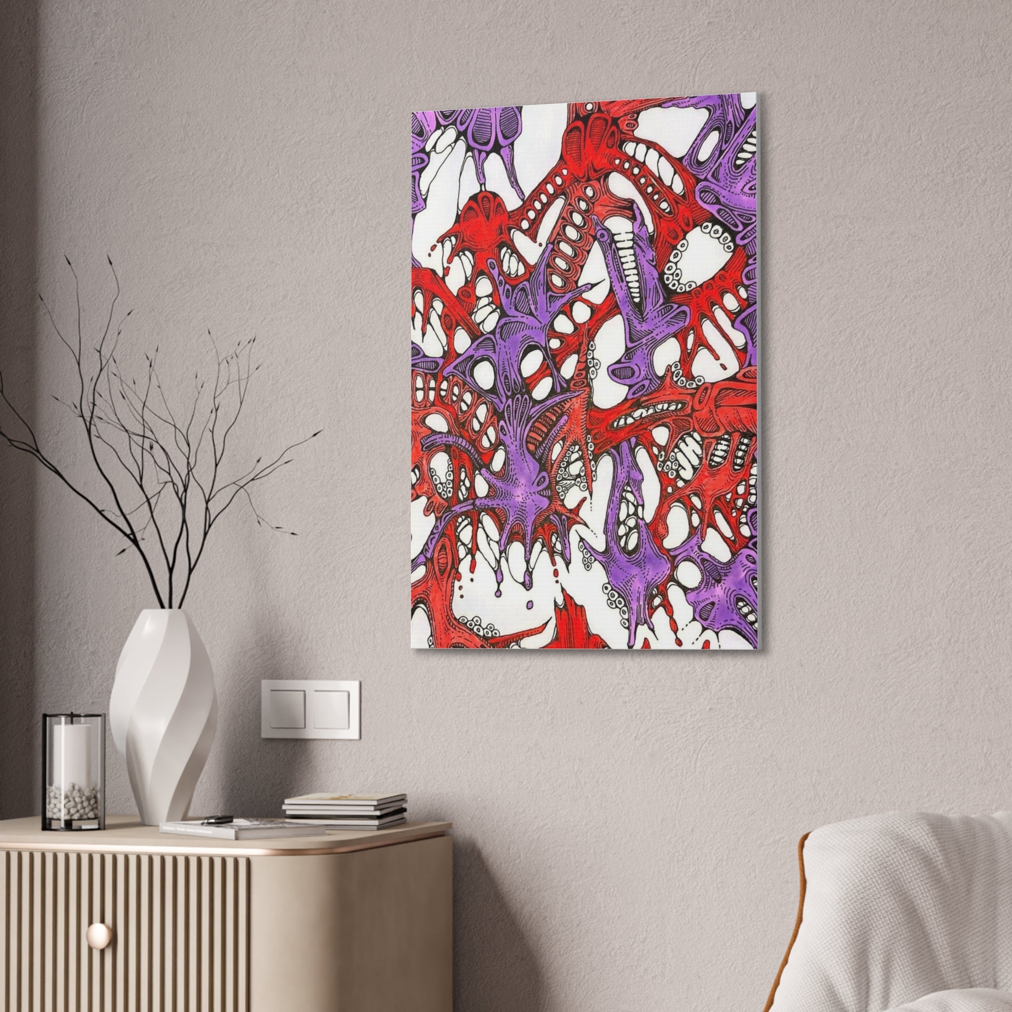 Abstract Red & Purple Drip Canvas Art - Stretched Wall Print