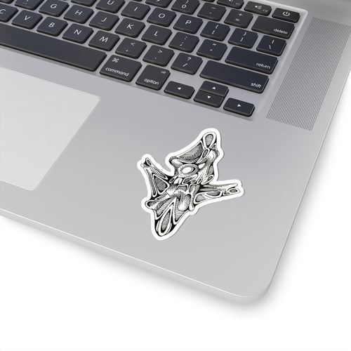 Abstract Monochrome Alien Skull Kiss-Cut Sticker — Surreal Linework Laptop Decal