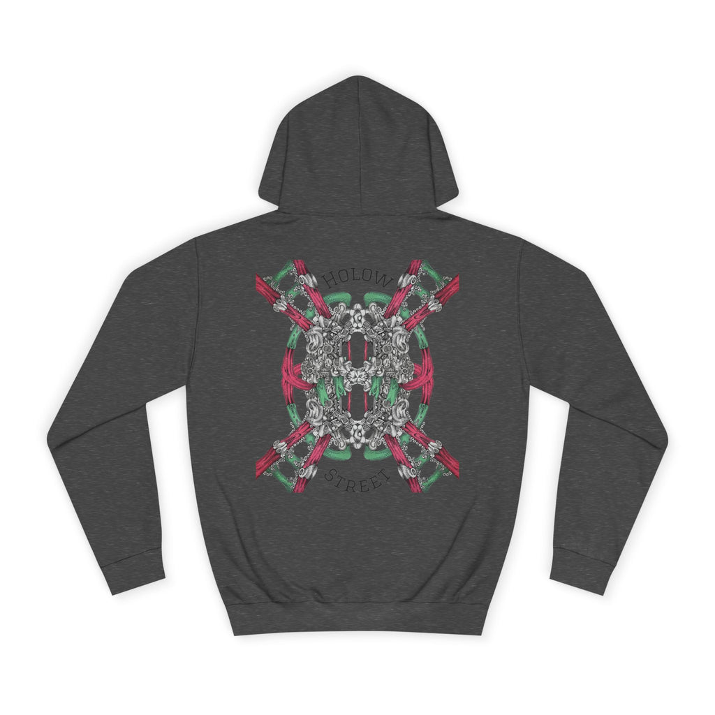 College Hoodie — Symmetric Skull & Floral Back Graphic