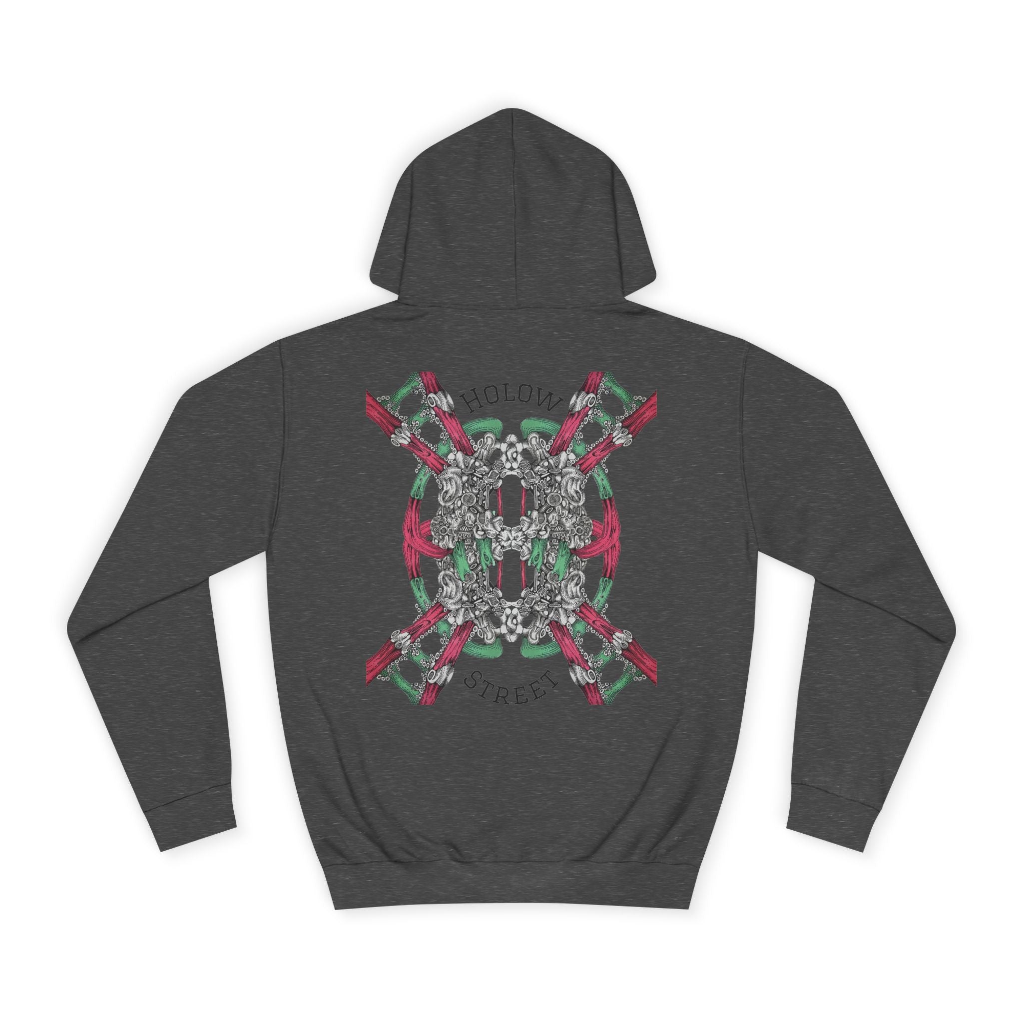 College Hoodie — Symmetric Skull & Floral Back Graphic