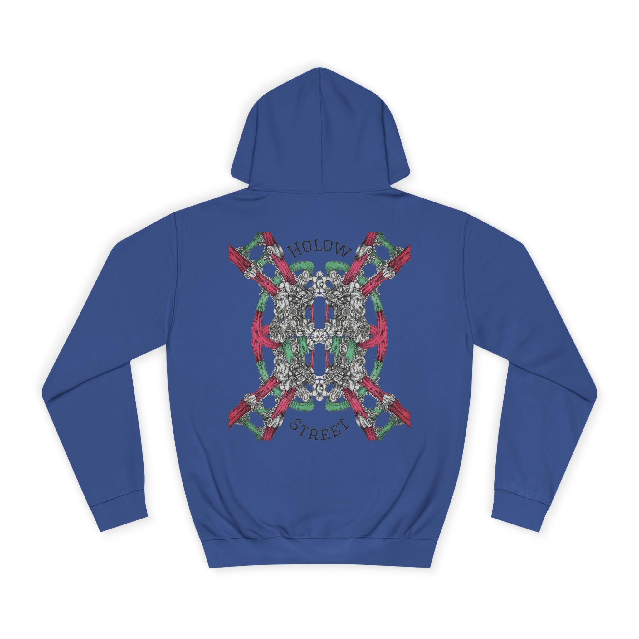 College Hoodie — Symmetric Skull & Floral Back Graphic
