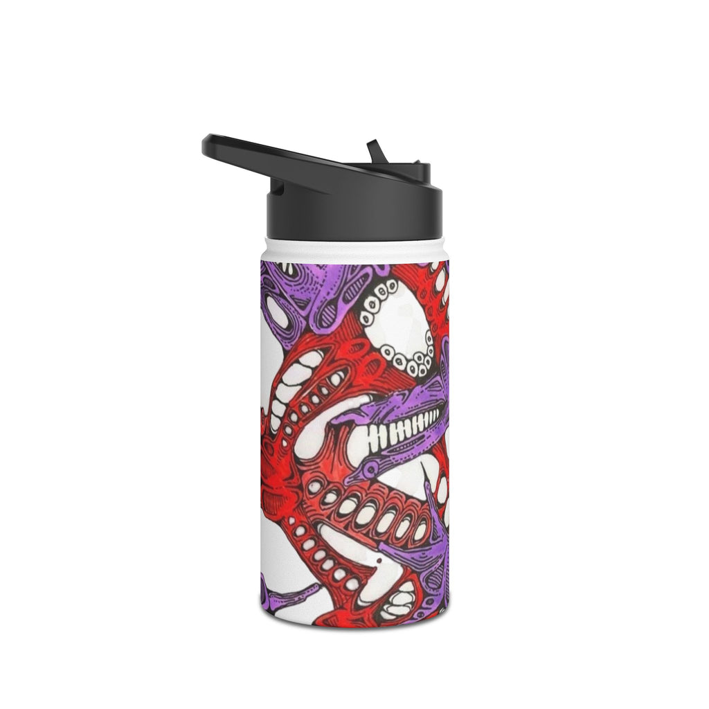 Octopus Ink Stainless Steel Water Bottle — Red & Purple Nautical Art