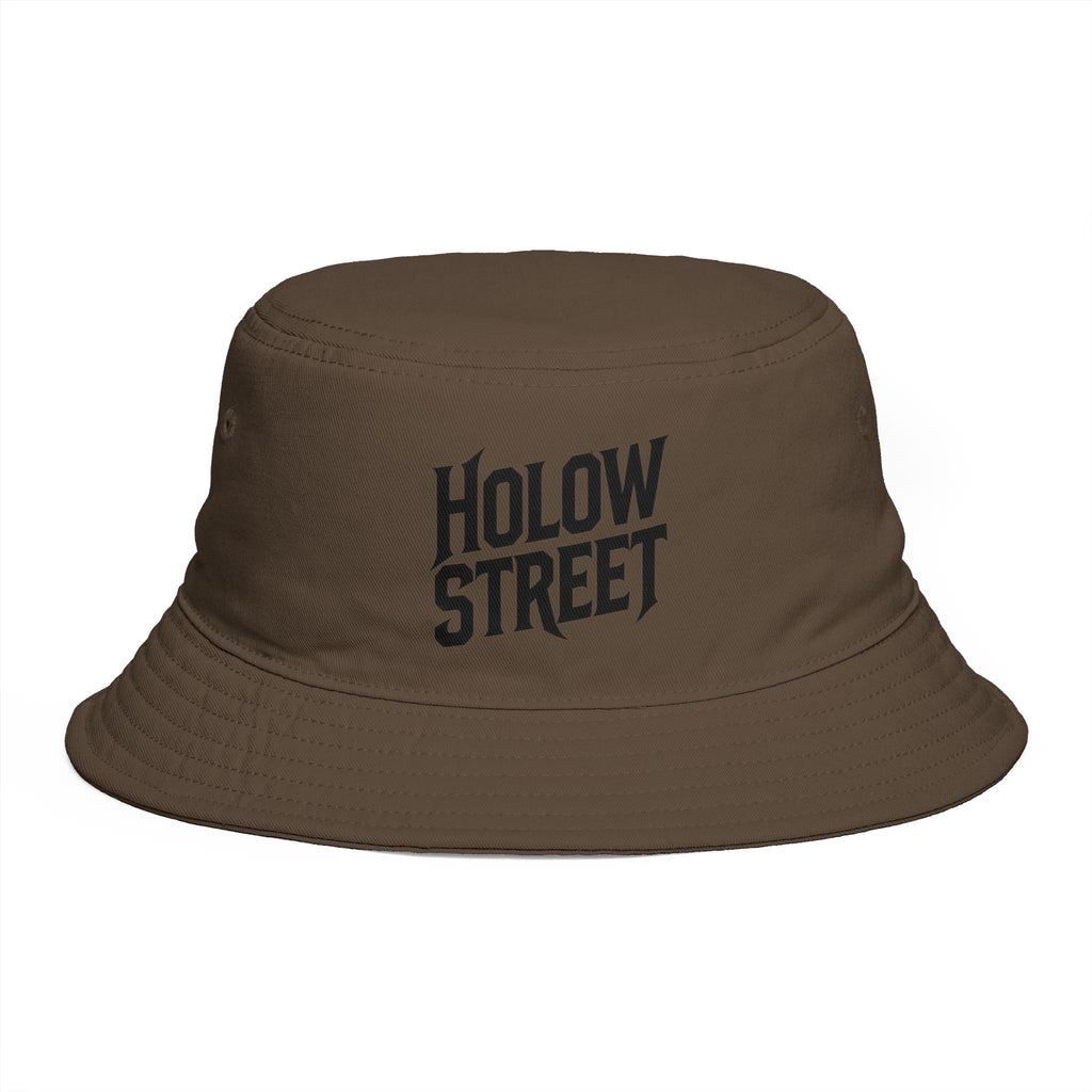 Hollow Street Brown Bucket Hat — Retro Logo Cotton Sun Hat