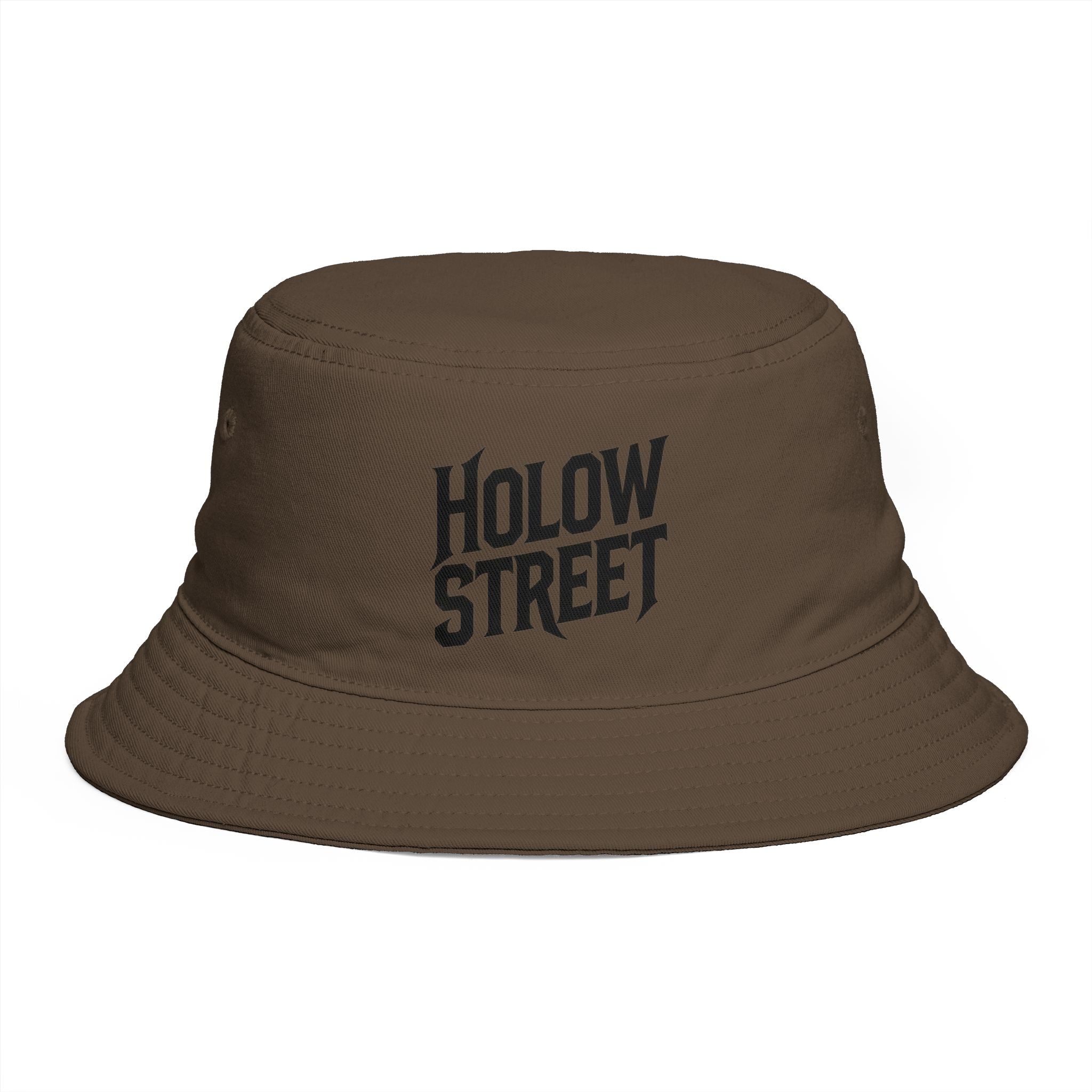 Hollow Street Brown Bucket Hat — Retro Logo Cotton Sun Hat