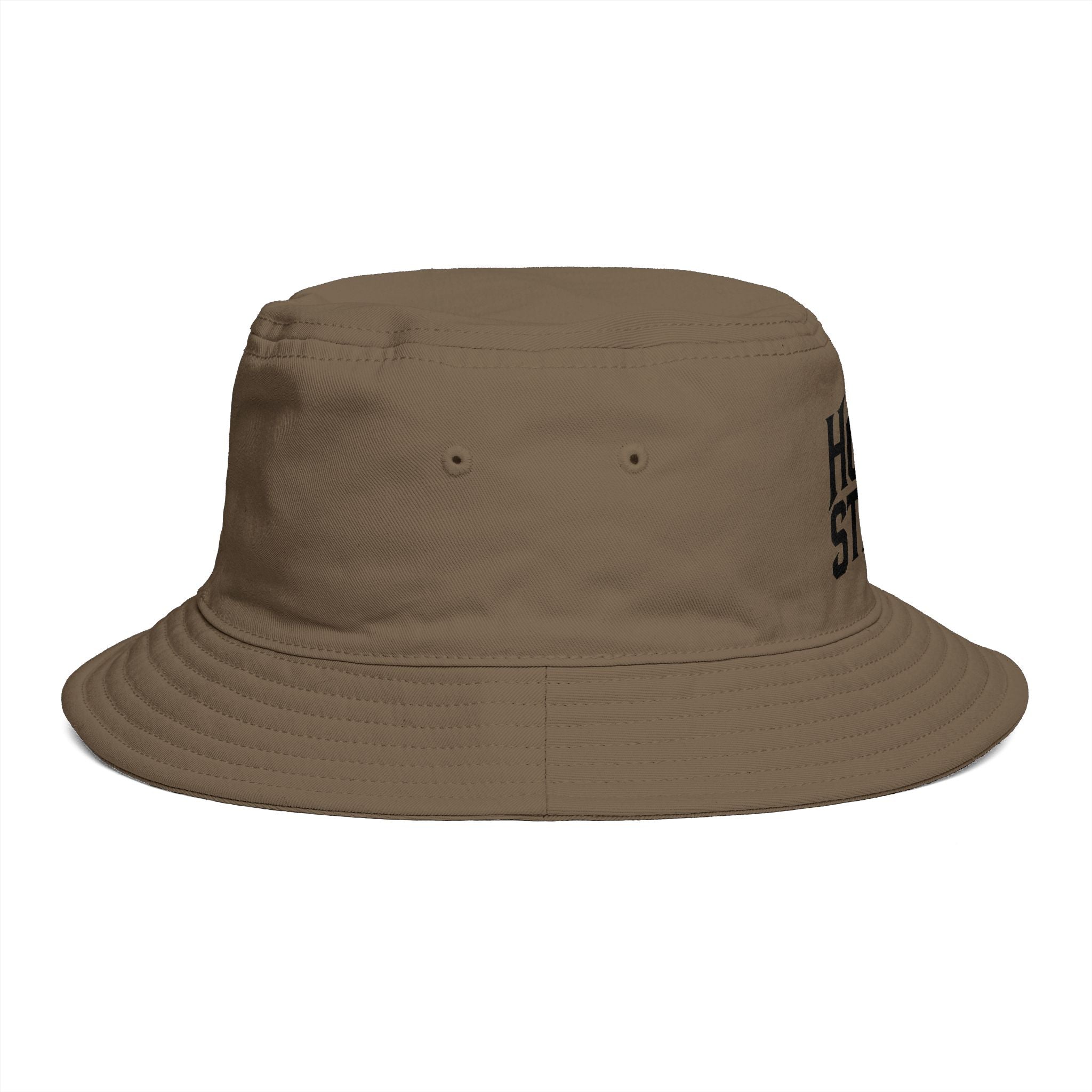 Hollow Street Brown Bucket Hat — Retro Logo Cotton Sun Hat