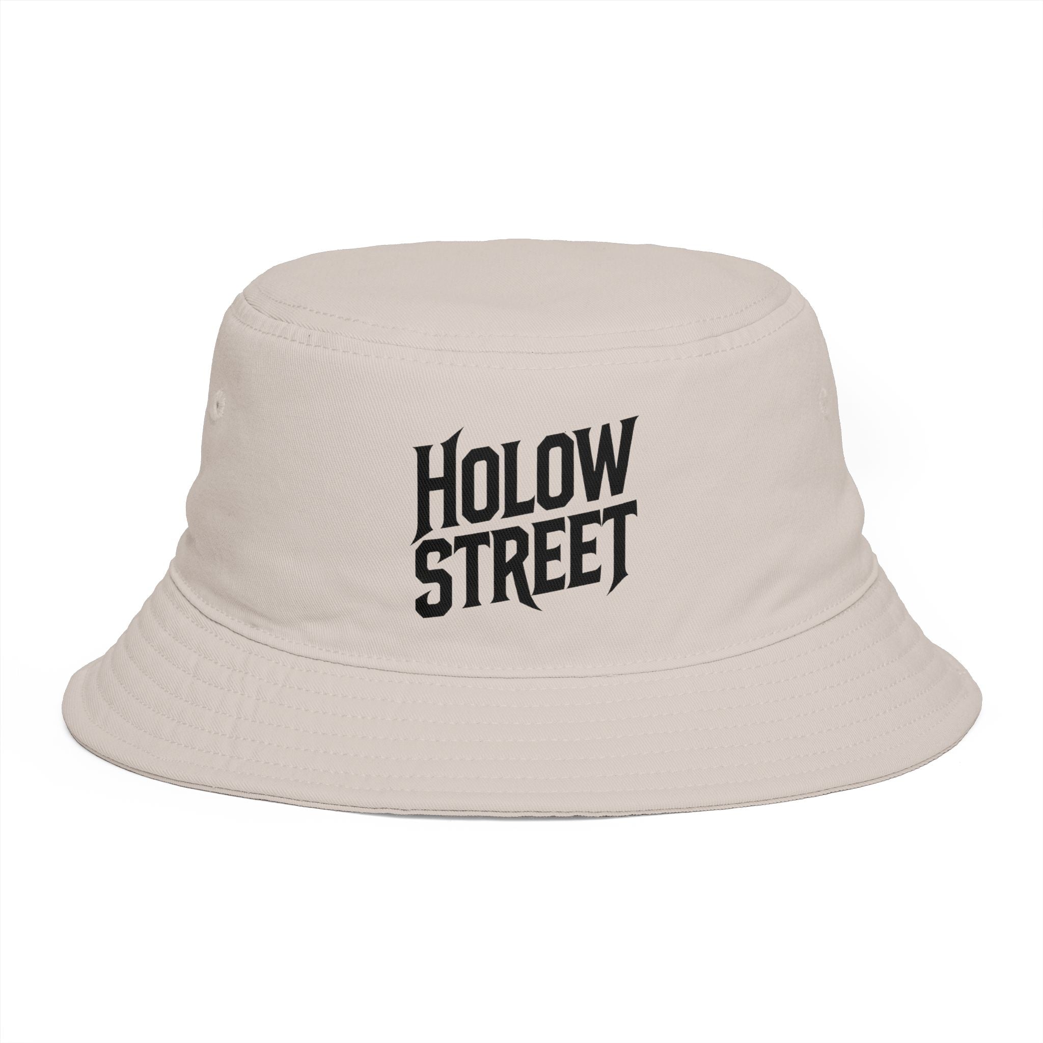 Hollow Street Brown Bucket Hat — Retro Logo Cotton Sun Hat