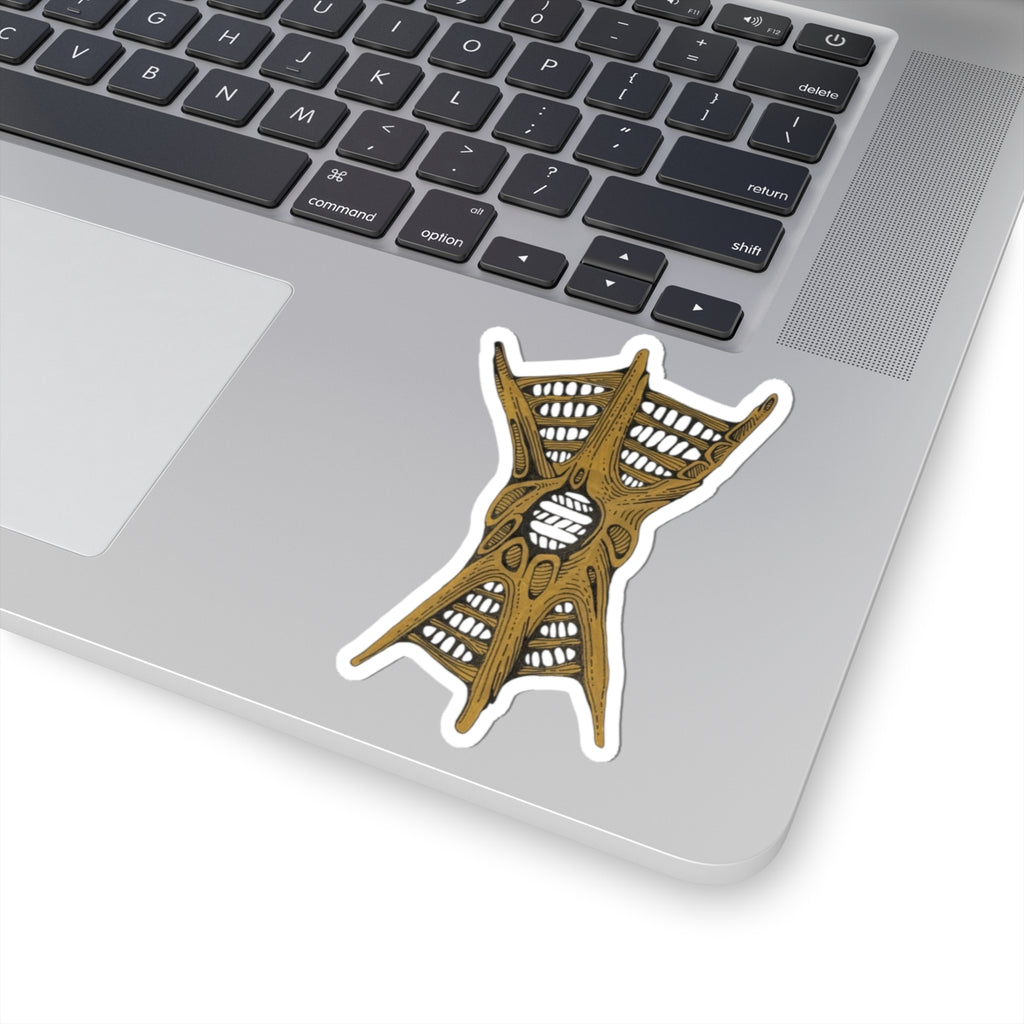 Golden Web Organism Sticker — Intricate Biomech Kiss-Cut Decal for Laptops & Journals