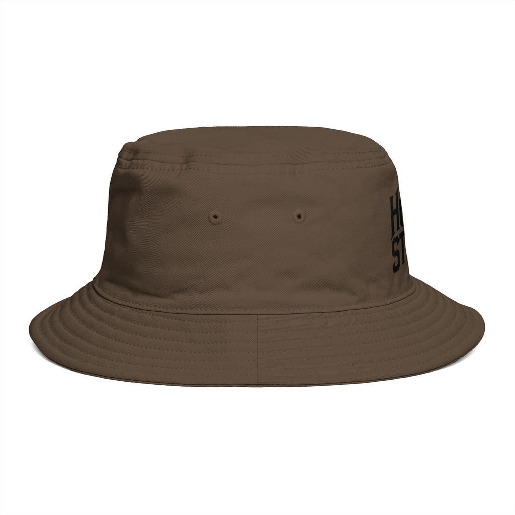 Hollow Street Brown Bucket Hat — Retro Logo Cotton Sun Hat