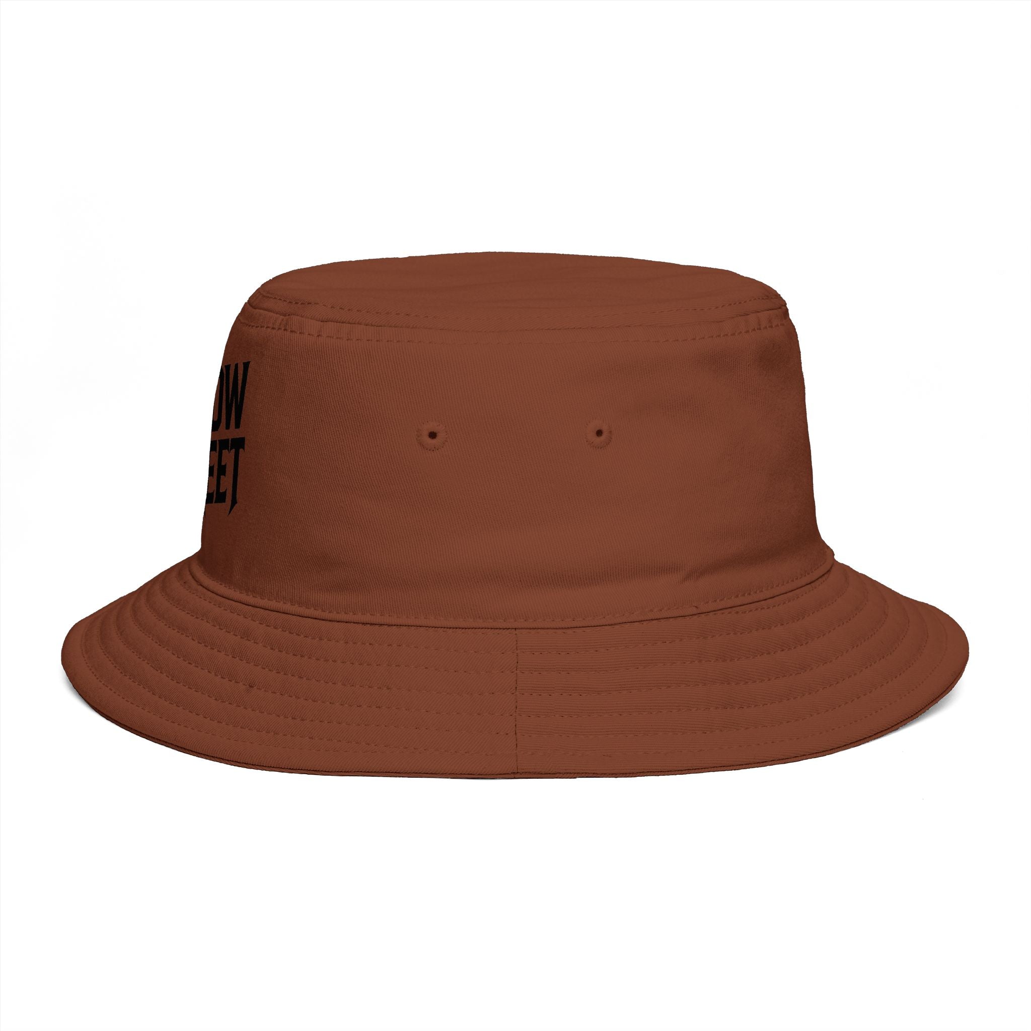 Hollow Street Brown Bucket Hat — Retro Logo Cotton Sun Hat