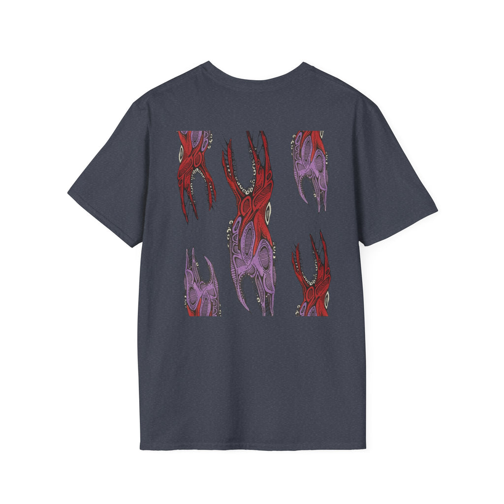 Skull Hands Graphic T-Shirt — Red & Purple Horror Art Tee