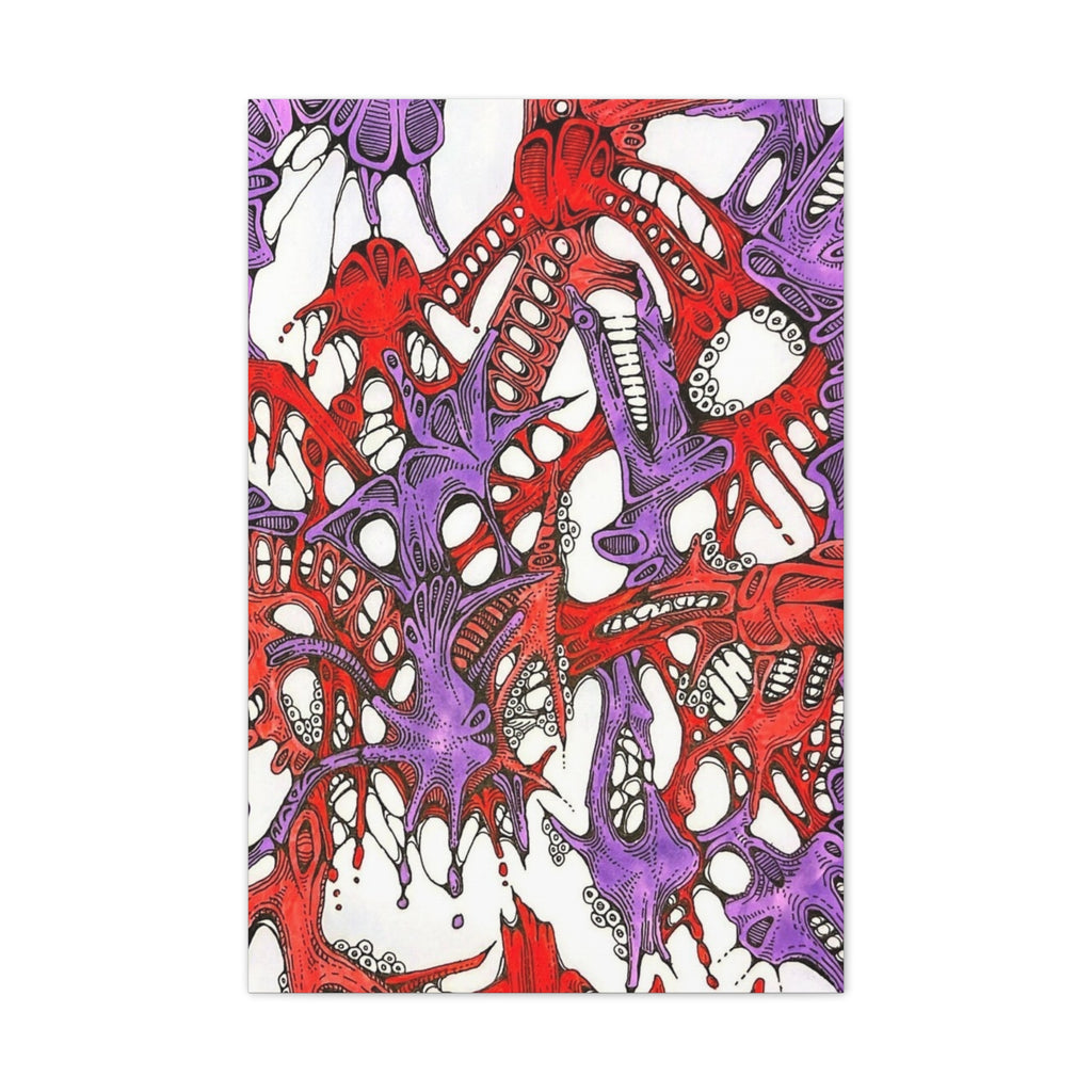 Abstract Red & Purple Drip Canvas Art - Stretched Wall Print
