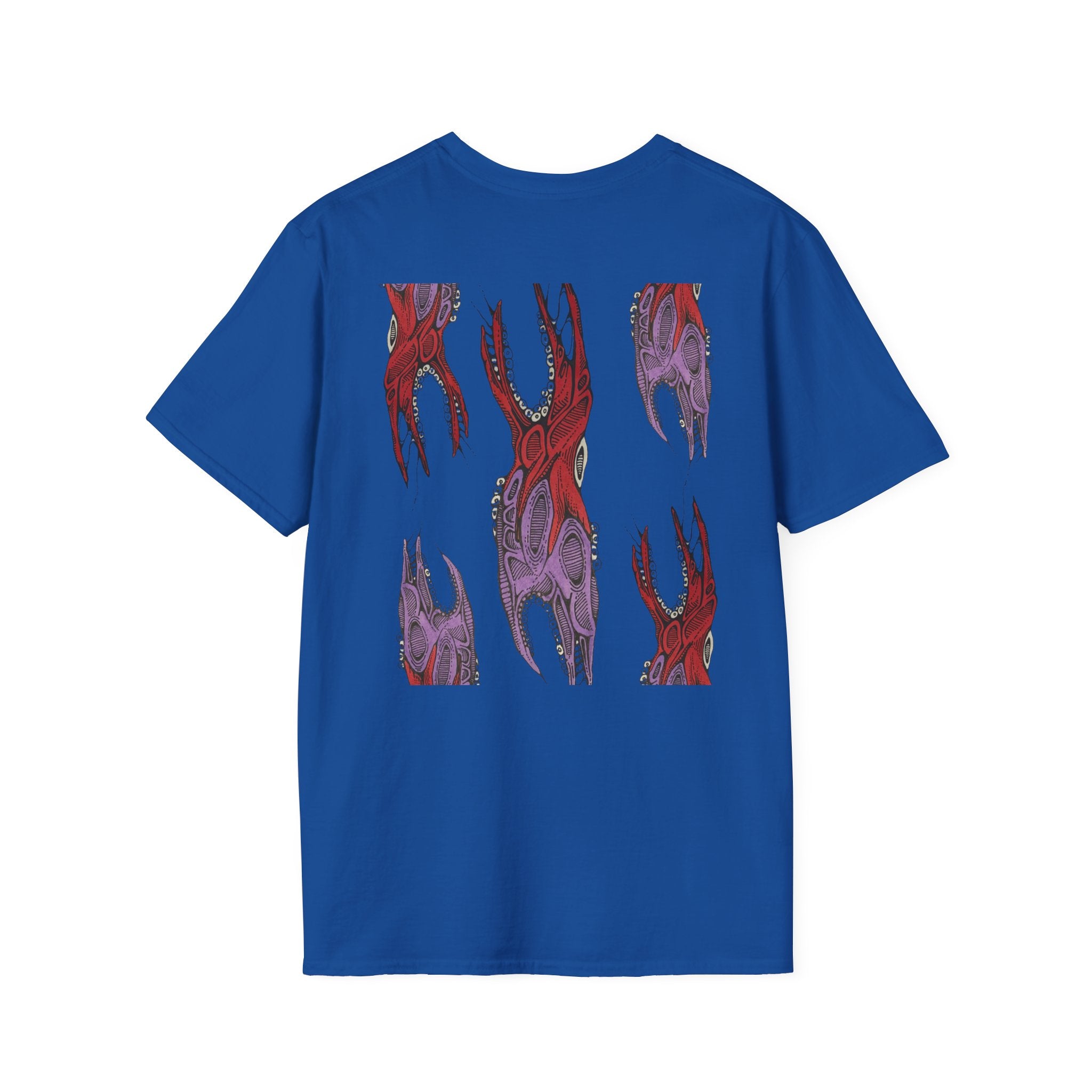 Skull Hands Graphic T-Shirt — Red & Purple Horror Art Tee