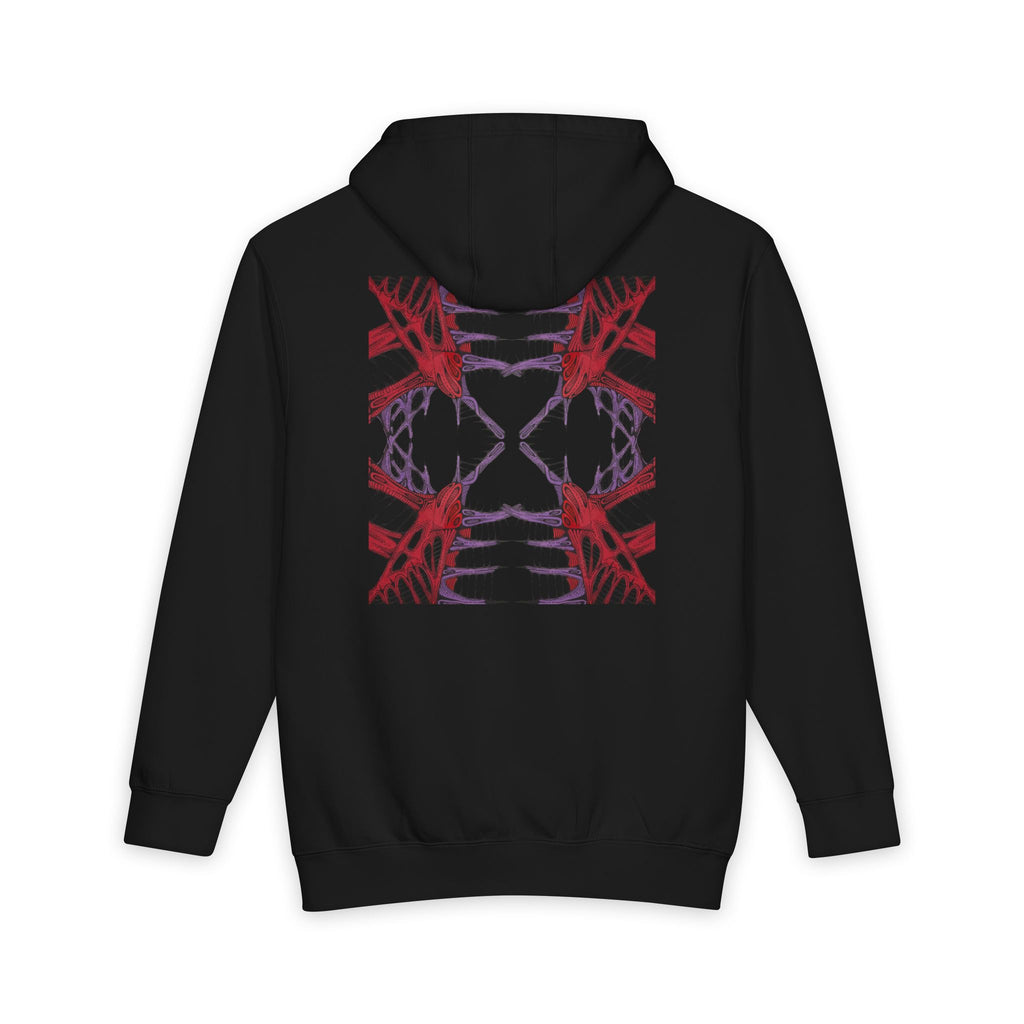 Abstract Red & Navy Geometric Hoodie — Modern Symmetry Pullover