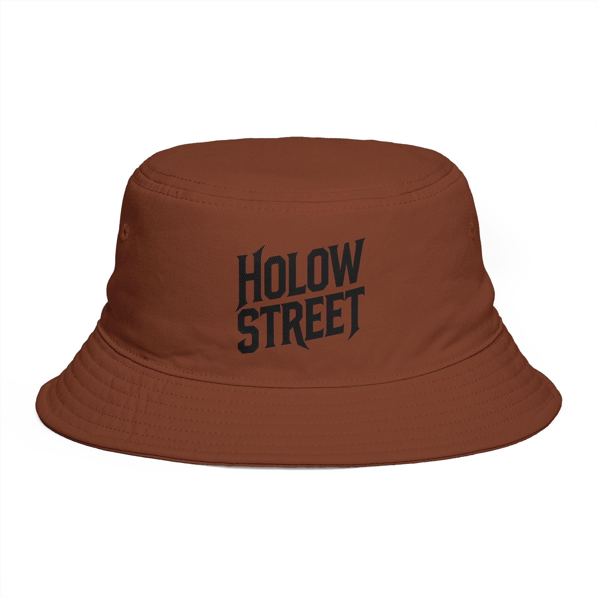 Hollow Street Brown Bucket Hat — Retro Logo Cotton Sun Hat