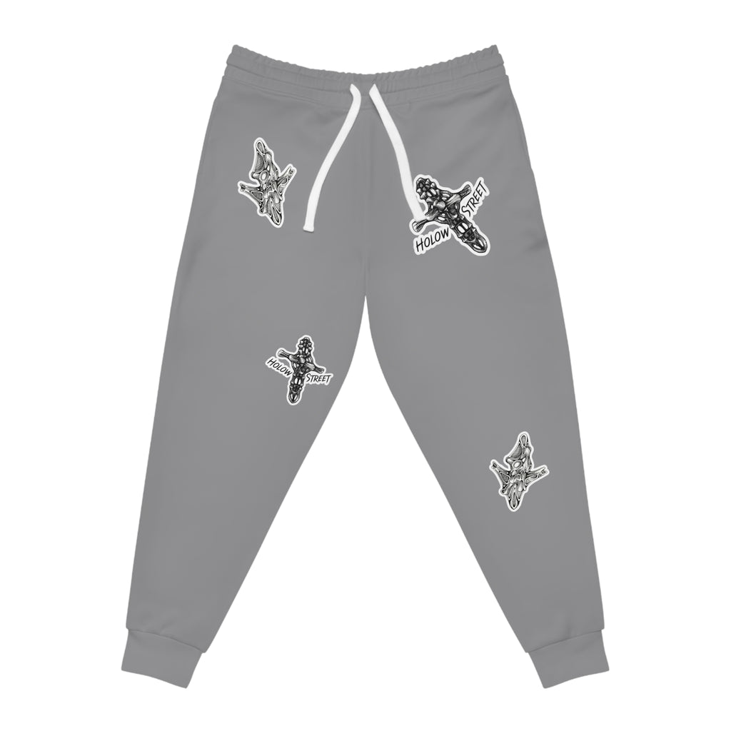 Grey Joggers with Skate Sticker Graphic — Athletic Streetwear Sweatpants