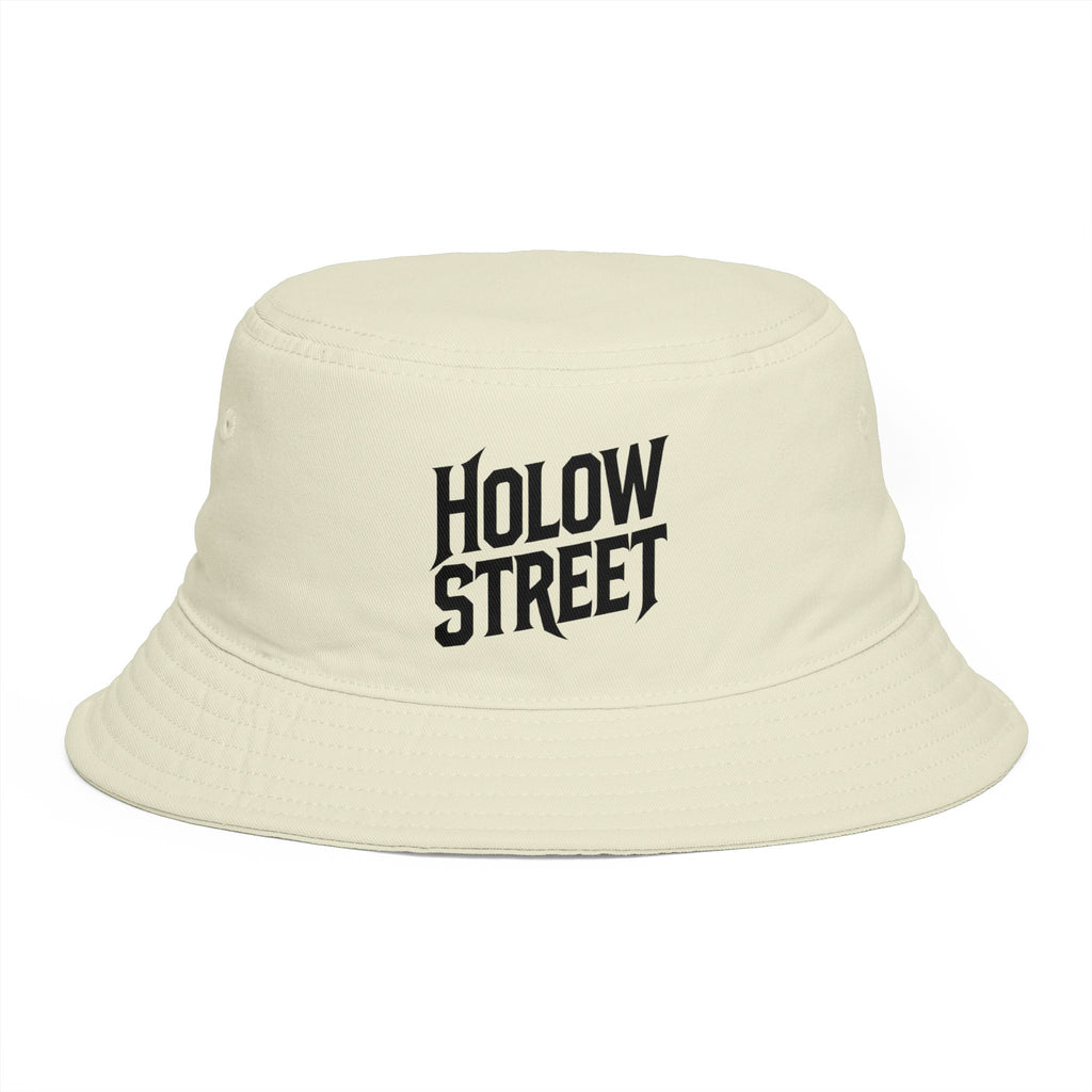 Hollow Street Brown Bucket Hat — Retro Logo Cotton Sun Hat