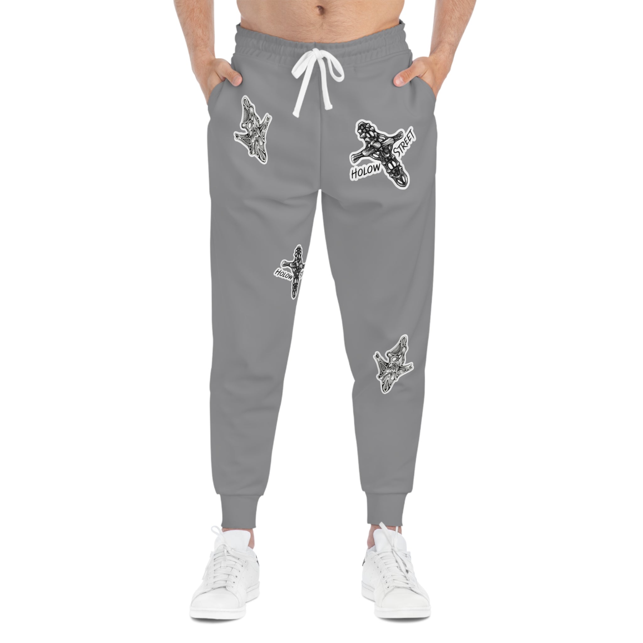Grey Joggers with Skate Sticker Graphic — Athletic Streetwear Sweatpants