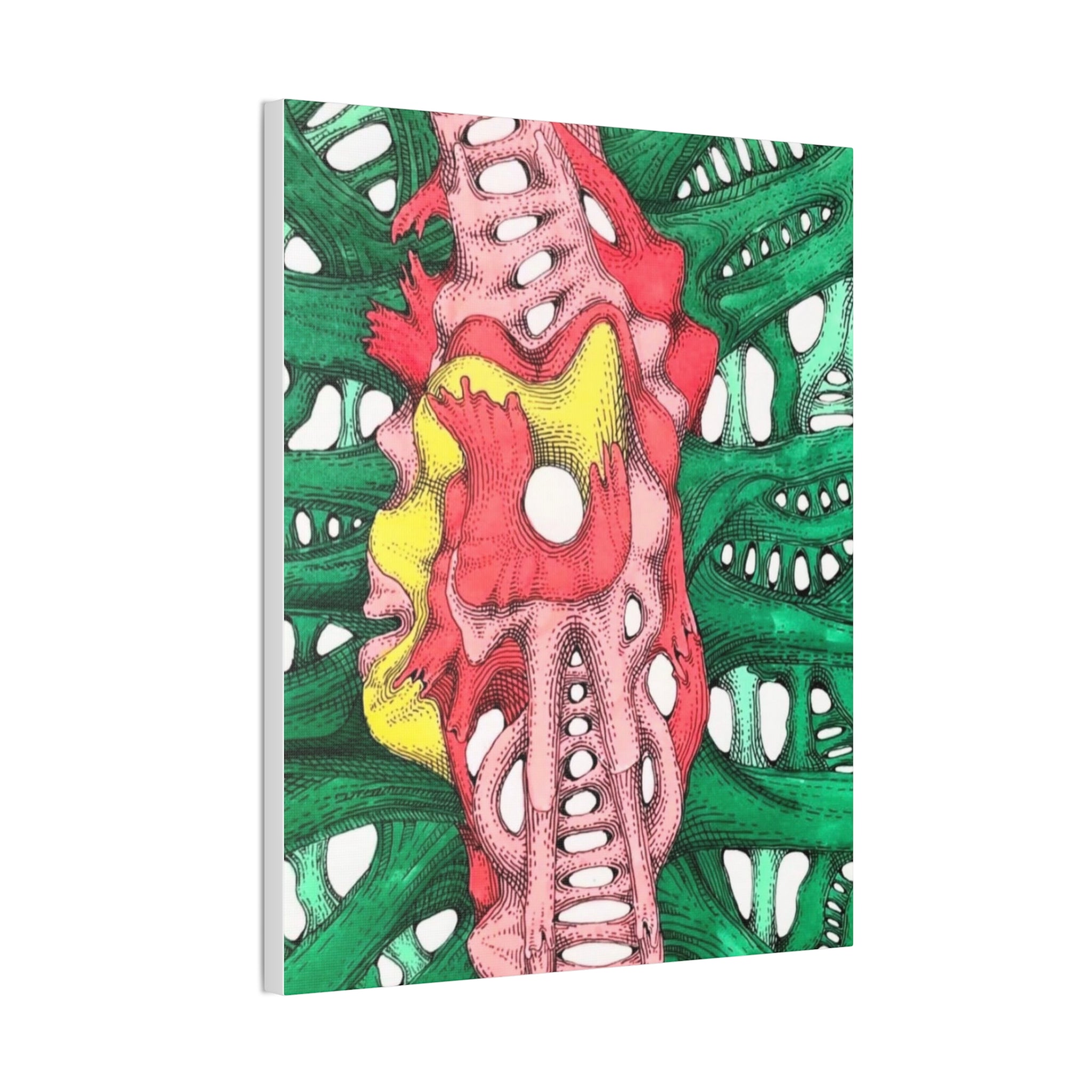 Abstract Organic Surreal Canvas Art - Vibrant Red & Green Contemporary Wall Decor