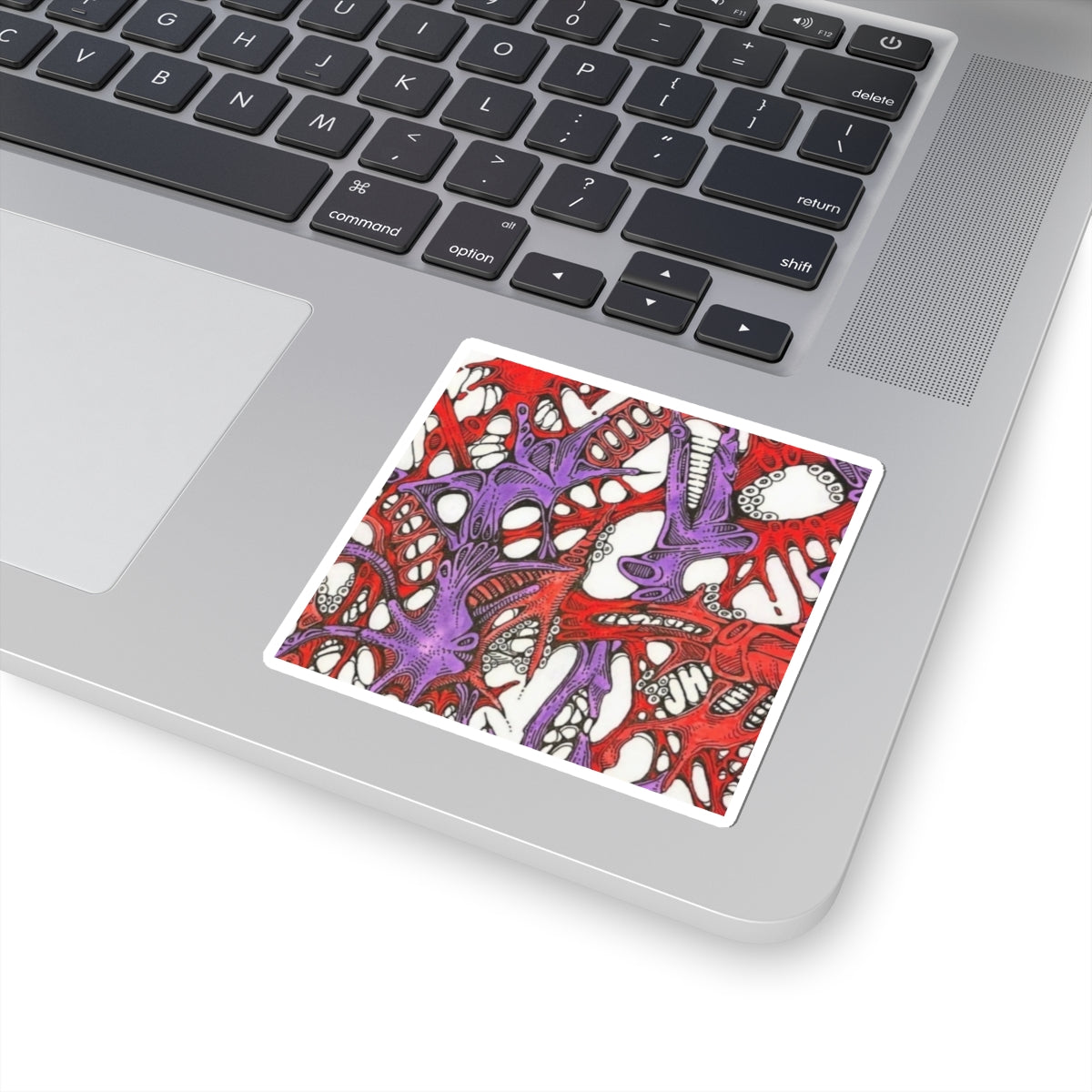 Abstract Organic Pattern Kiss-Cut Sticker — Red & Purple Cellular Design