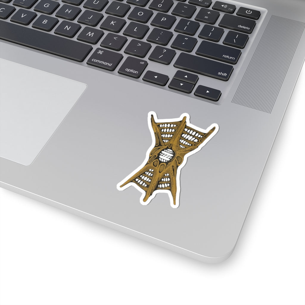 Golden Web Organism Sticker — Intricate Biomech Kiss-Cut Decal for Laptops & Journals