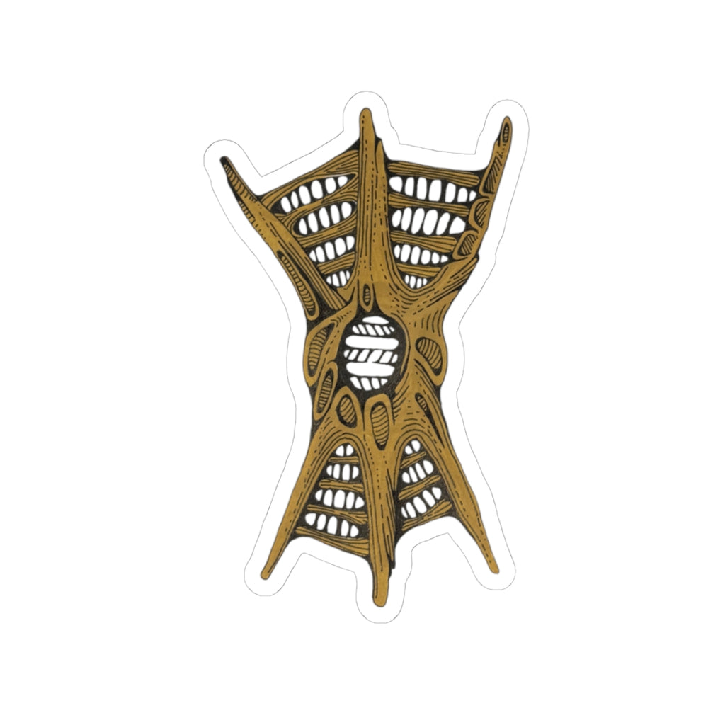 Golden Web Organism Sticker — Intricate Biomech Kiss-Cut Decal for Laptops & Journals