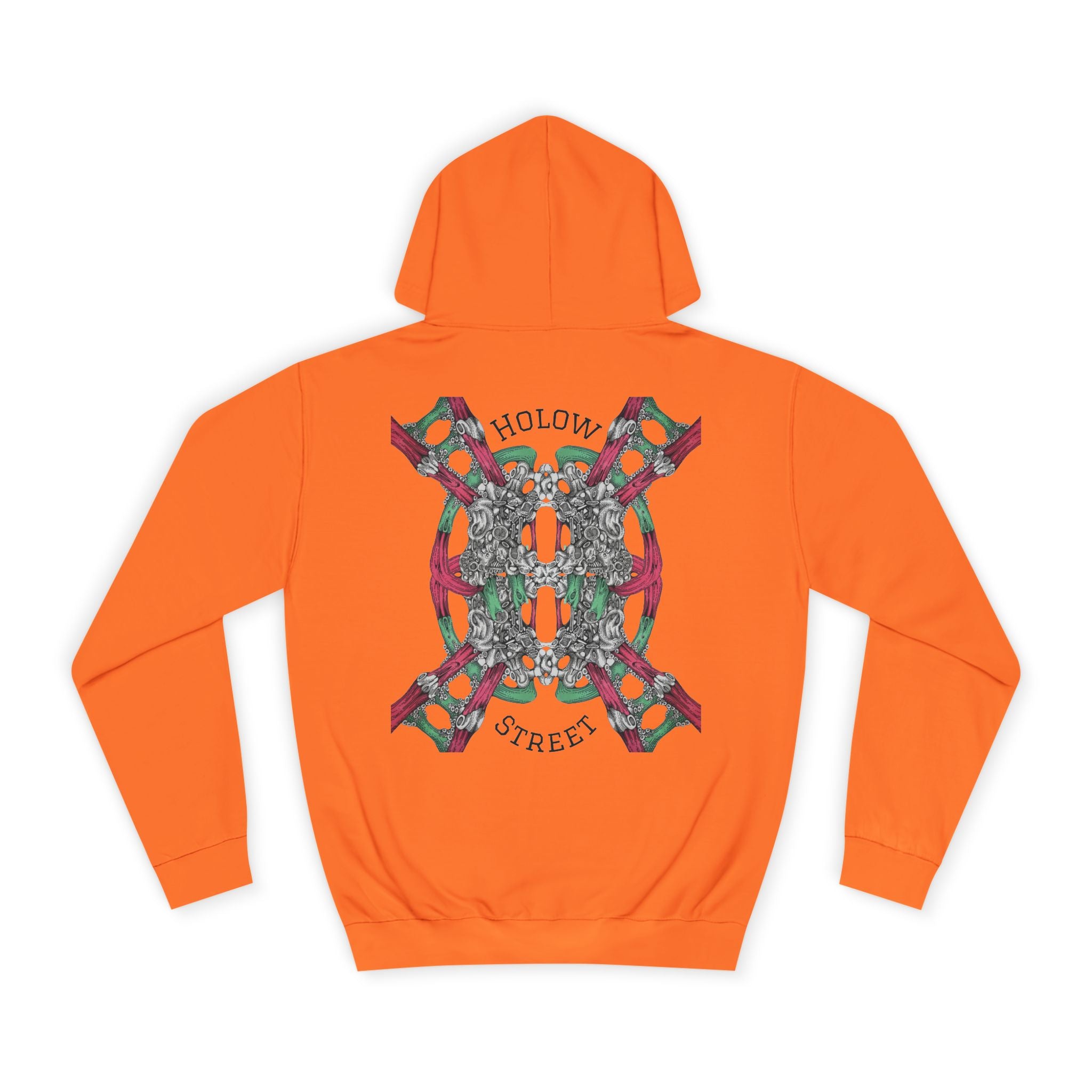 College Hoodie — Symmetric Skull & Floral Back Graphic