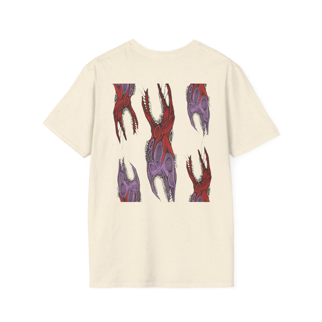 Skull Hands Graphic T-Shirt — Red & Purple Horror Art Tee