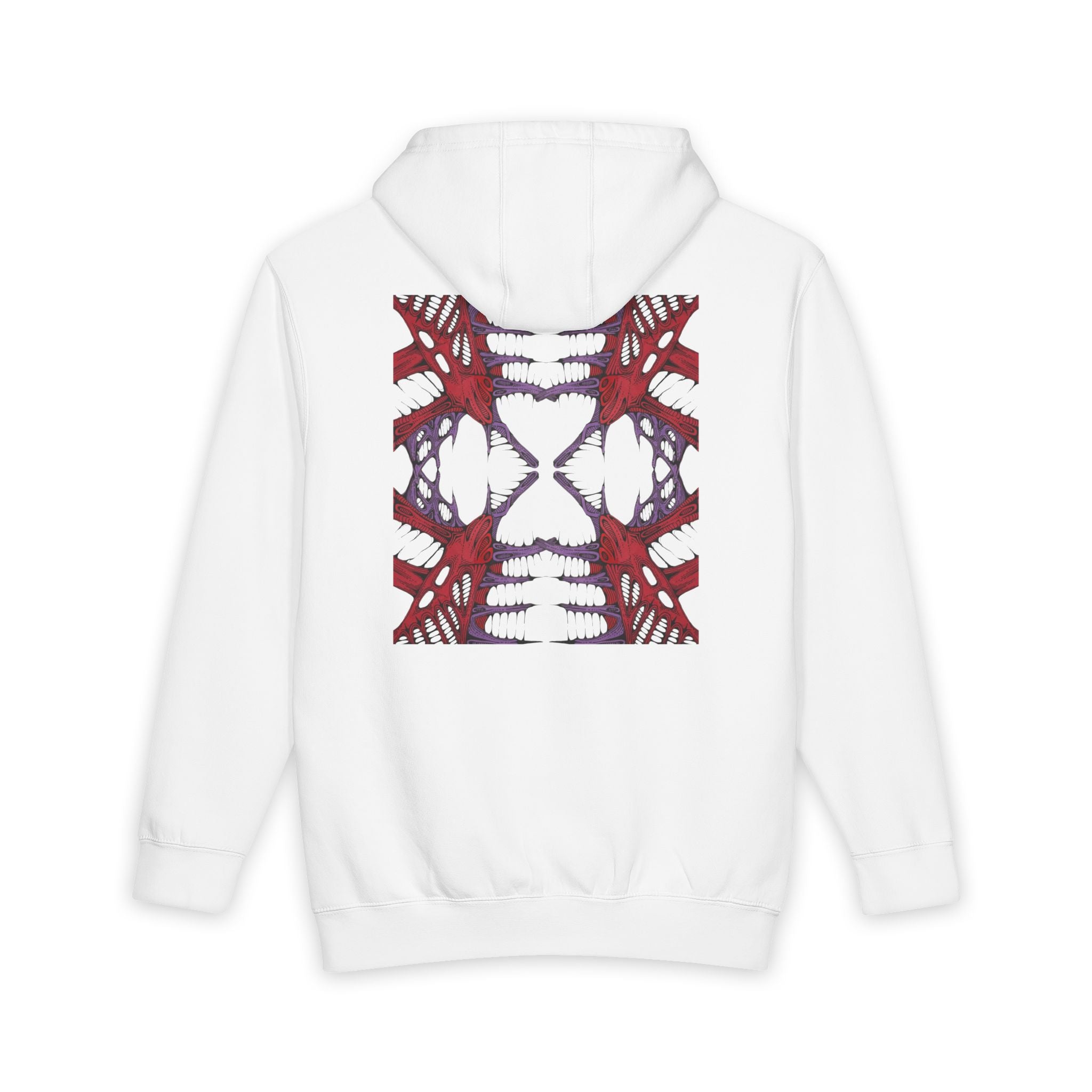 Abstract Red & Navy Geometric Hoodie — Modern Symmetry Pullover
