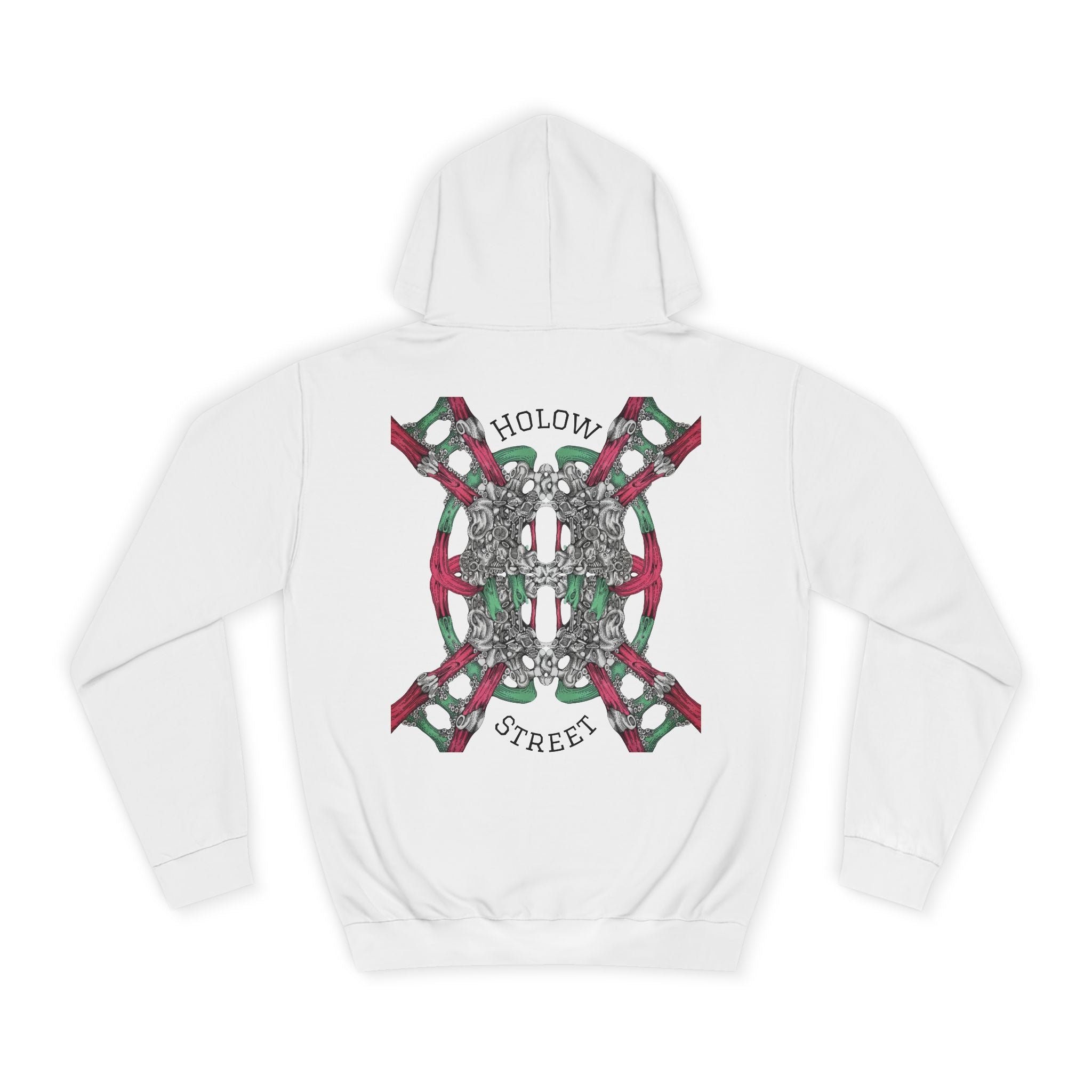 College Hoodie — Symmetric Skull & Floral Back Graphic