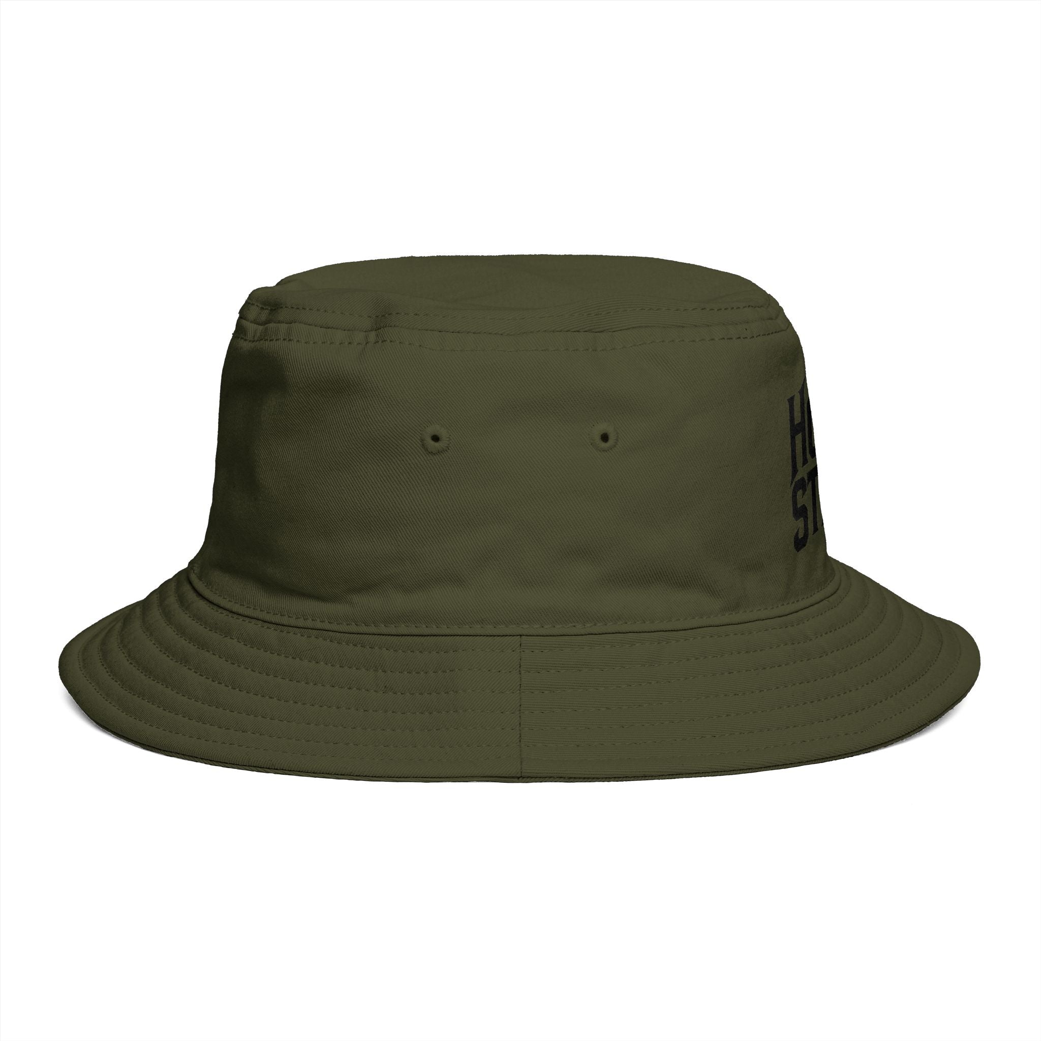 Hollow Street Brown Bucket Hat — Retro Logo Cotton Sun Hat