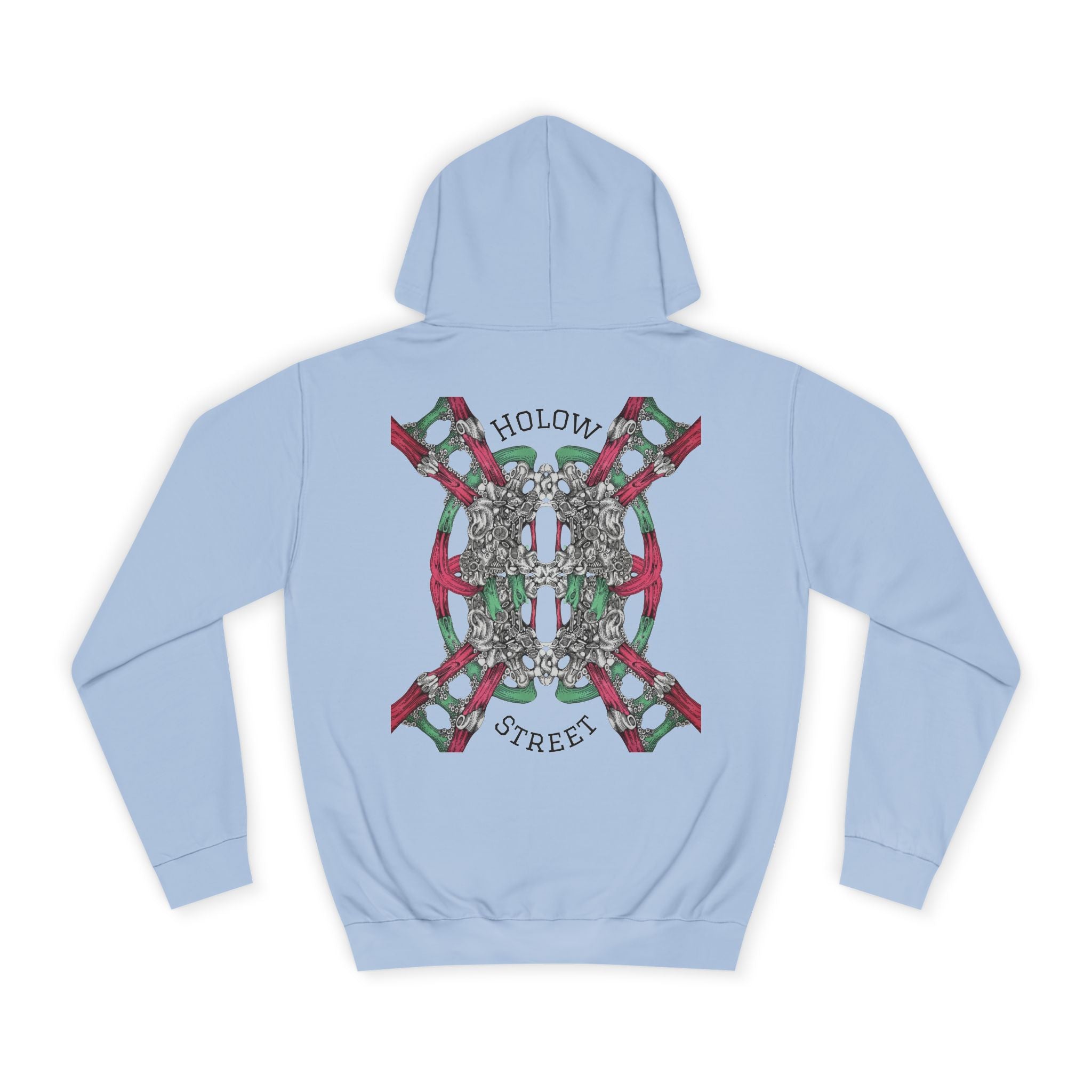 College Hoodie — Symmetric Skull & Floral Back Graphic