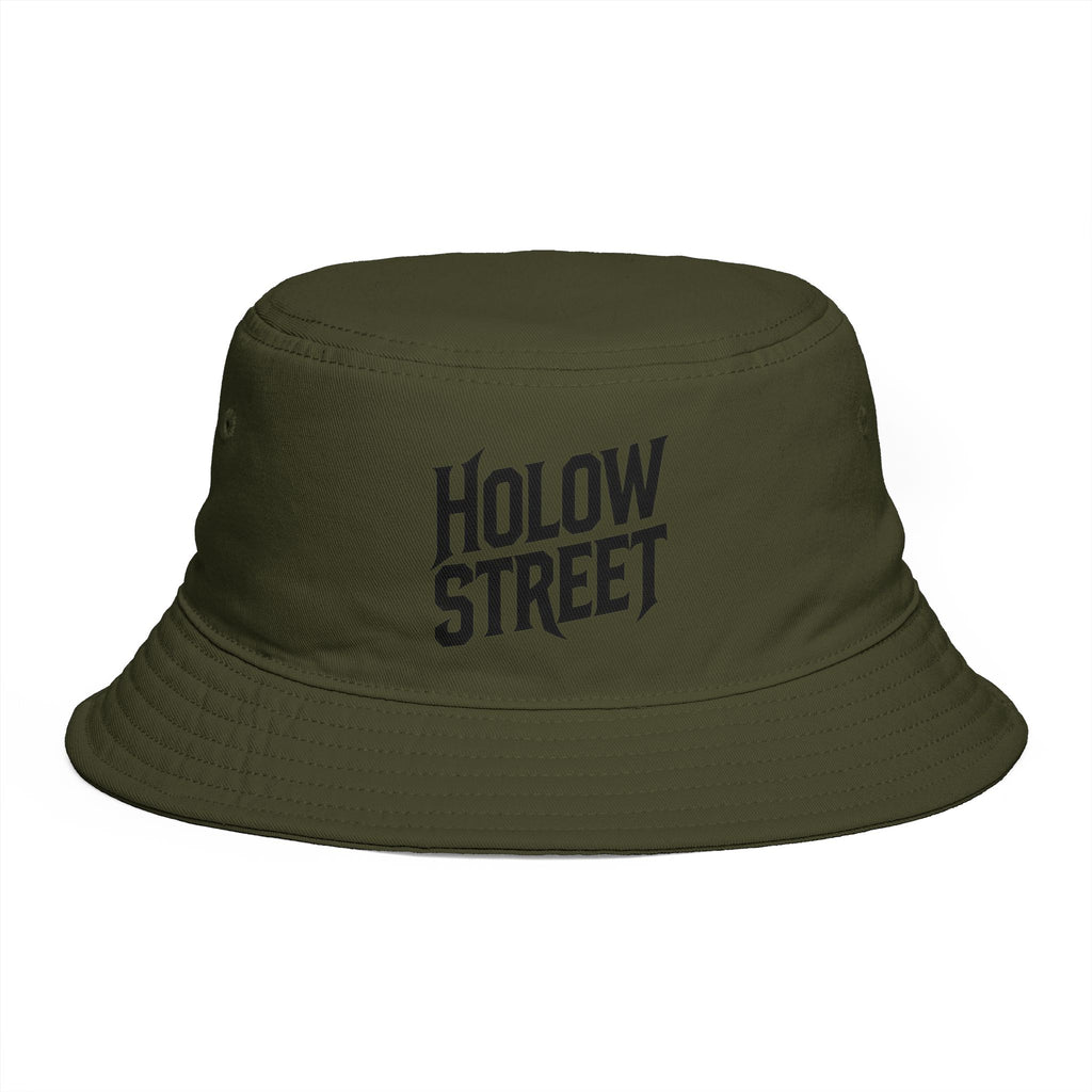 Hollow Street Brown Bucket Hat — Retro Logo Cotton Sun Hat