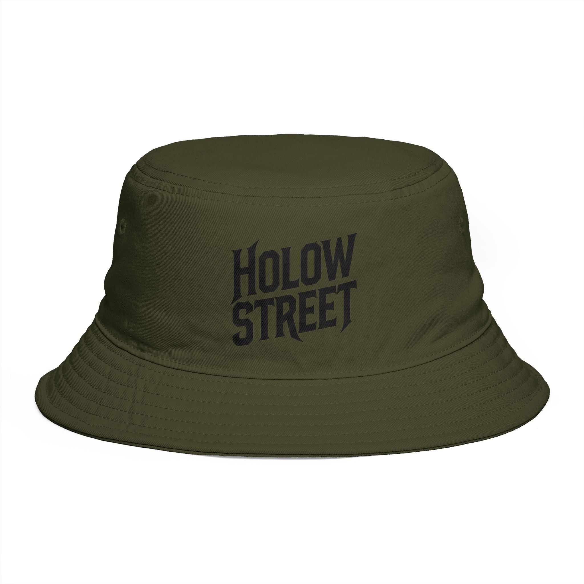 Hollow Street Brown Bucket Hat — Retro Logo Cotton Sun Hat