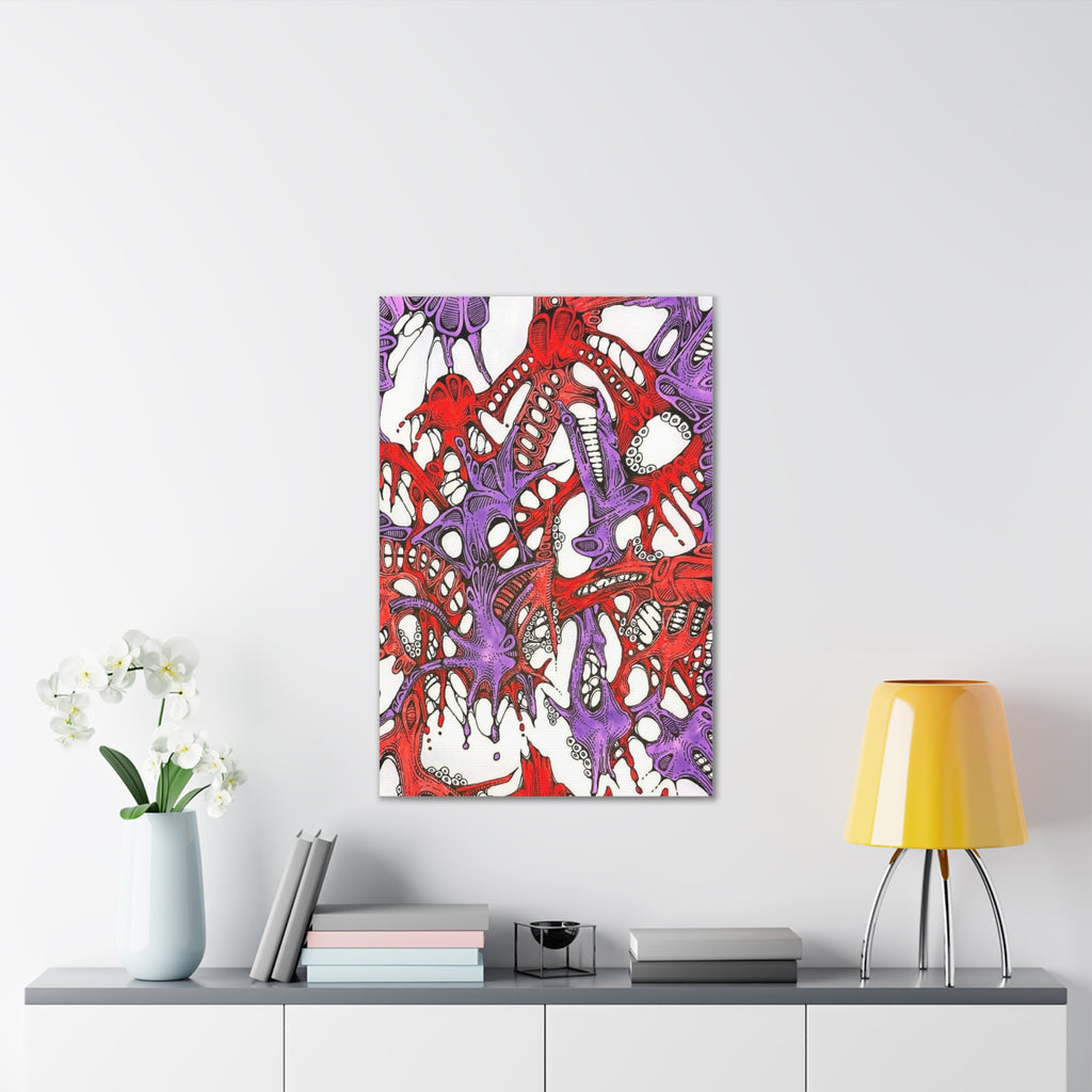 Abstract Red & Purple Drip Canvas Art - Stretched Wall Print