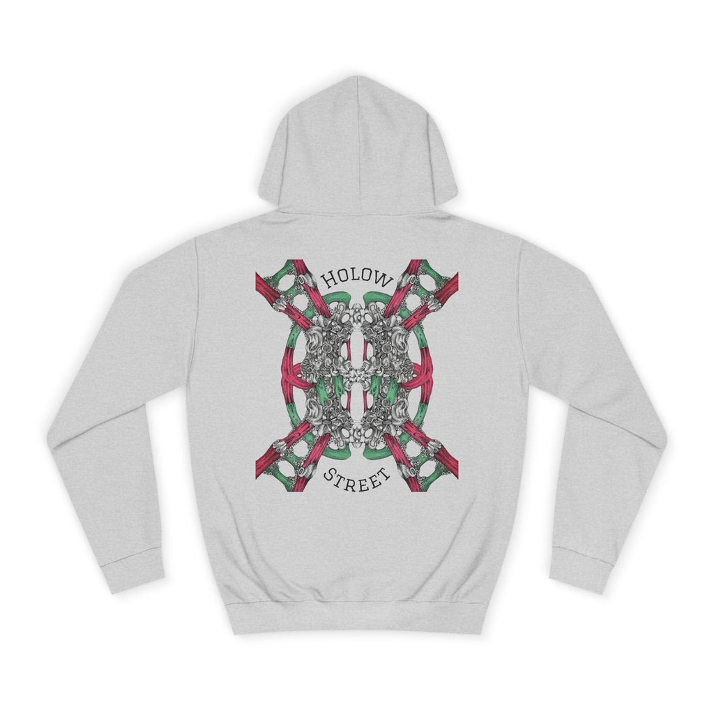 College Hoodie — Symmetric Skull & Floral Back Graphic
