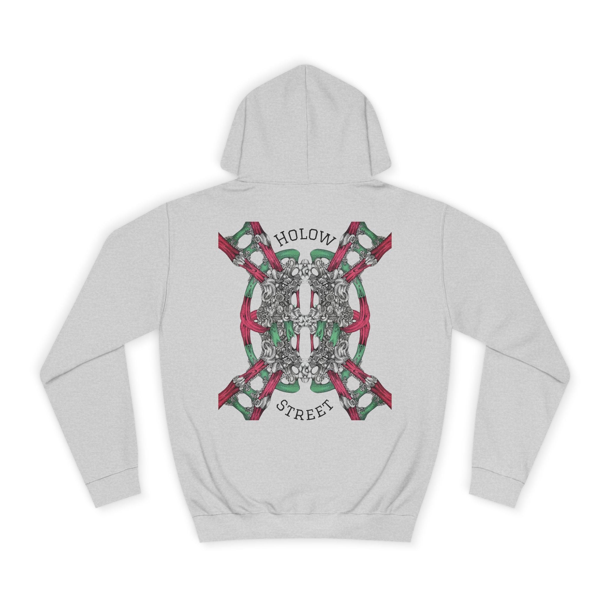 College Hoodie — Symmetric Skull & Floral Back Graphic