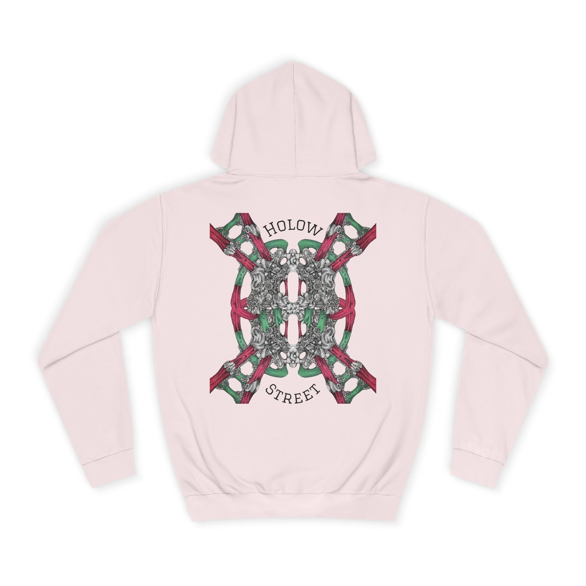 College Hoodie — Symmetric Skull & Floral Back Graphic