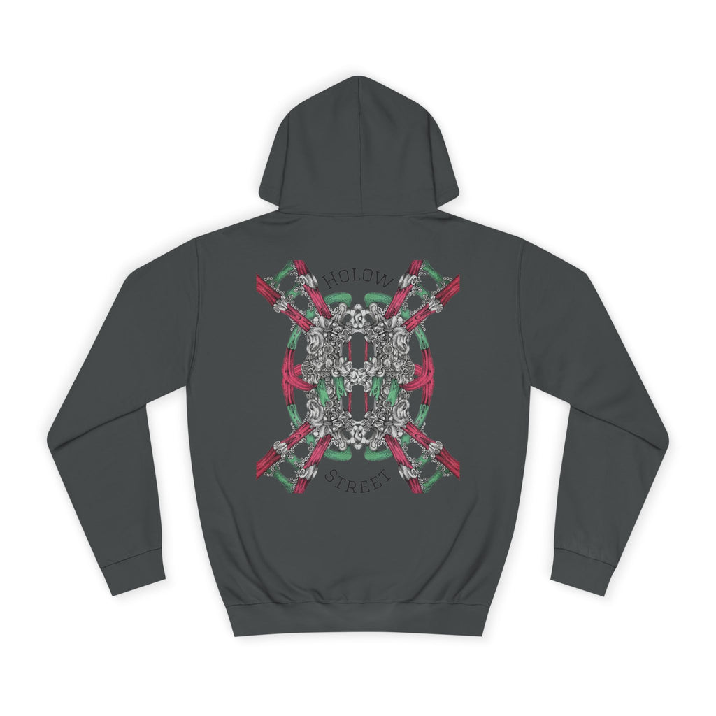 College Hoodie — Symmetric Skull & Floral Back Graphic