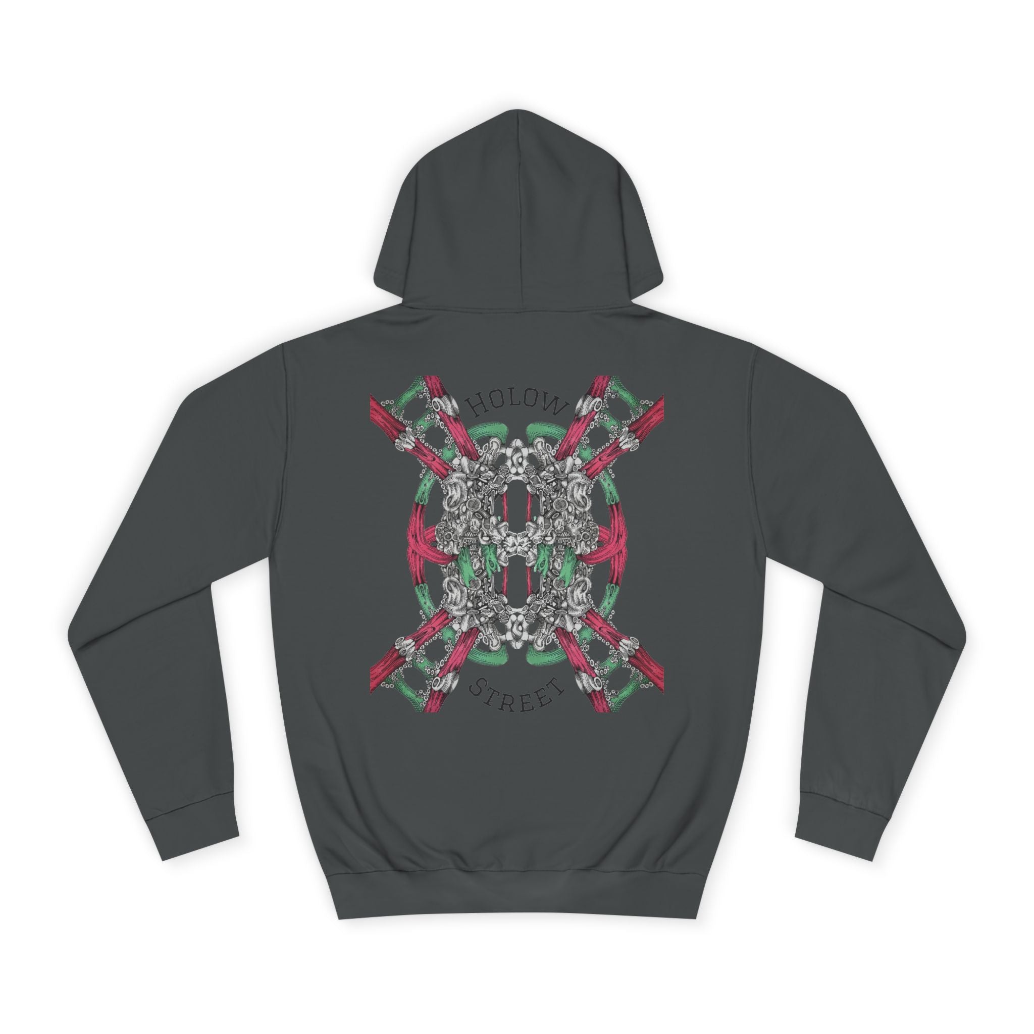 College Hoodie — Symmetric Skull & Floral Back Graphic