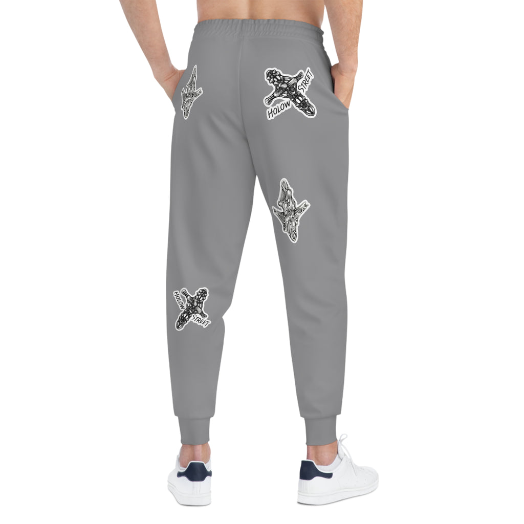 Grey Joggers with Skate Sticker Graphic — Athletic Streetwear Sweatpants
