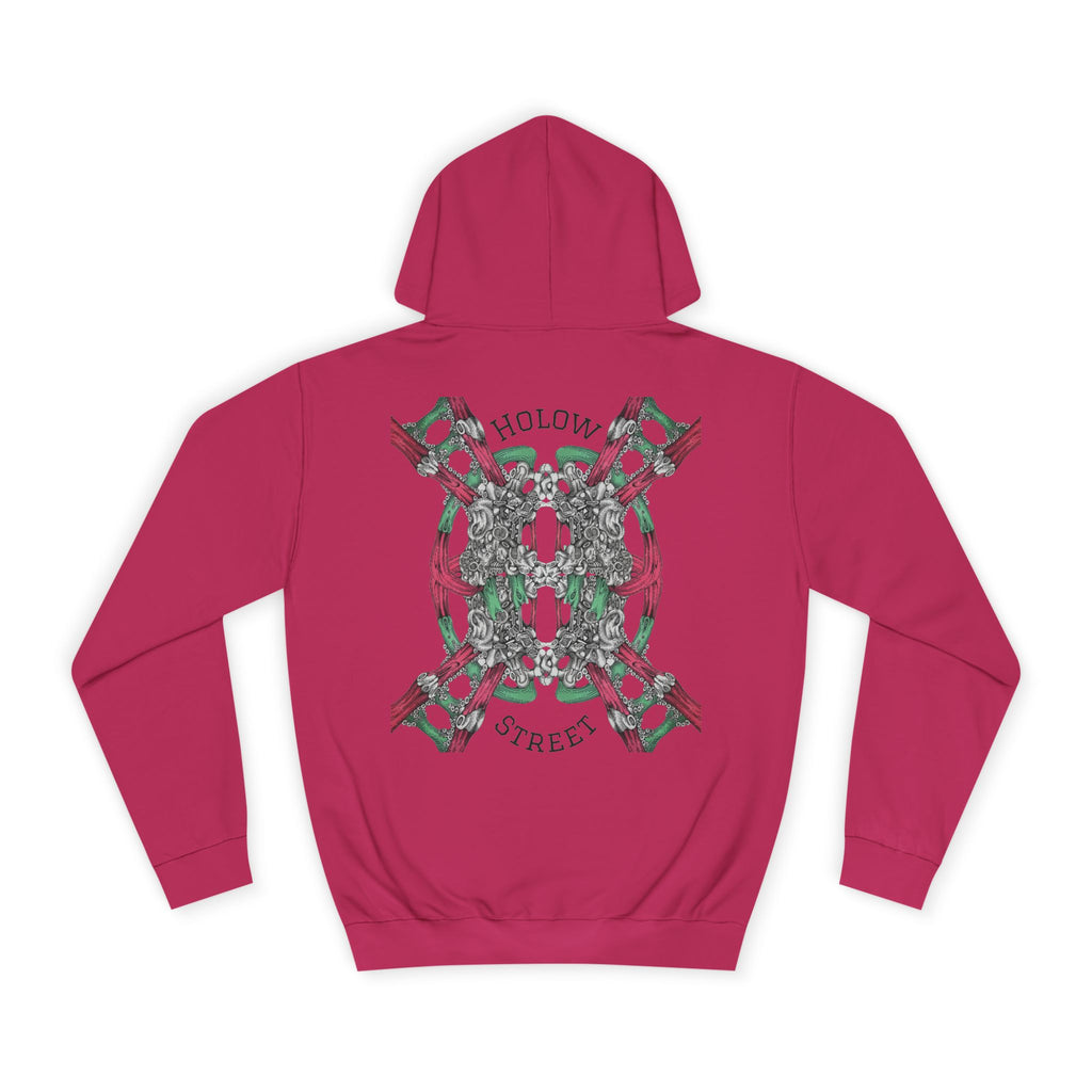 College Hoodie — Symmetric Skull & Floral Back Graphic