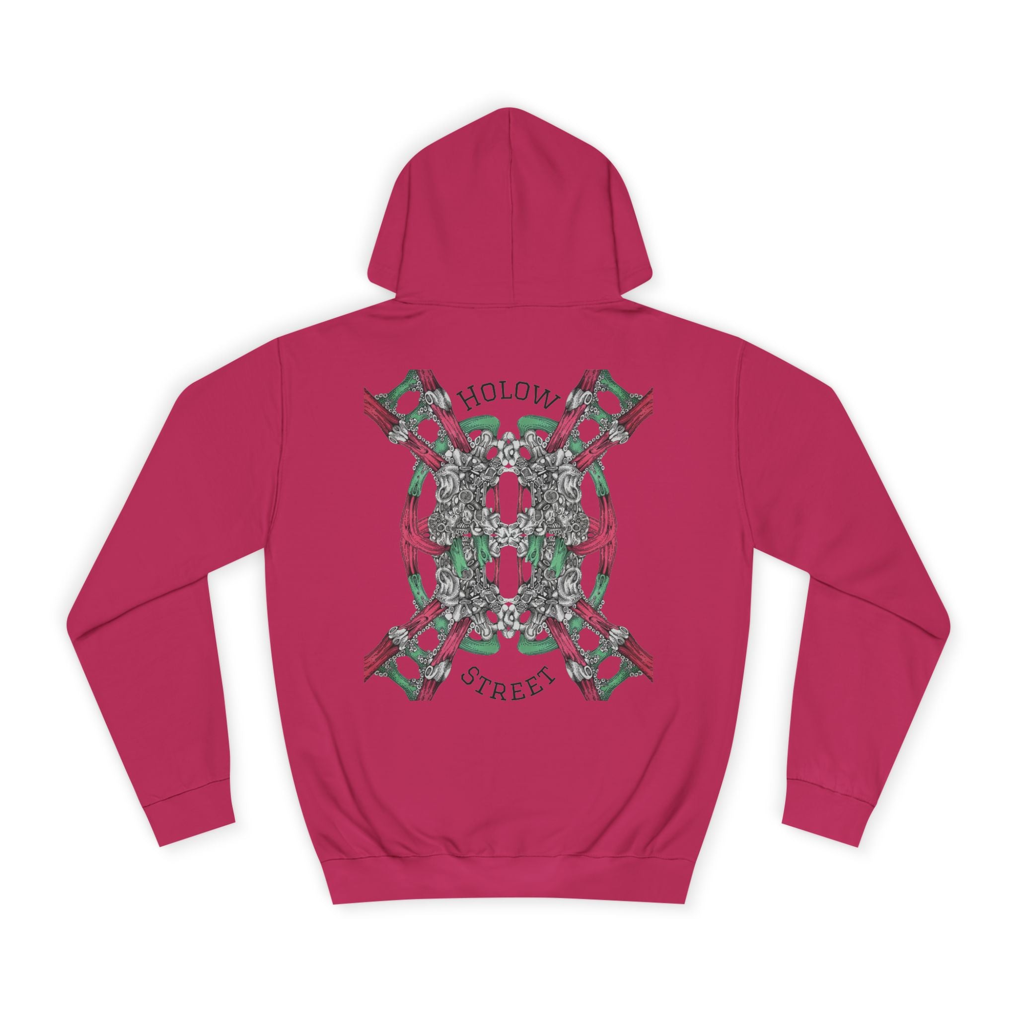 College Hoodie — Symmetric Skull & Floral Back Graphic
