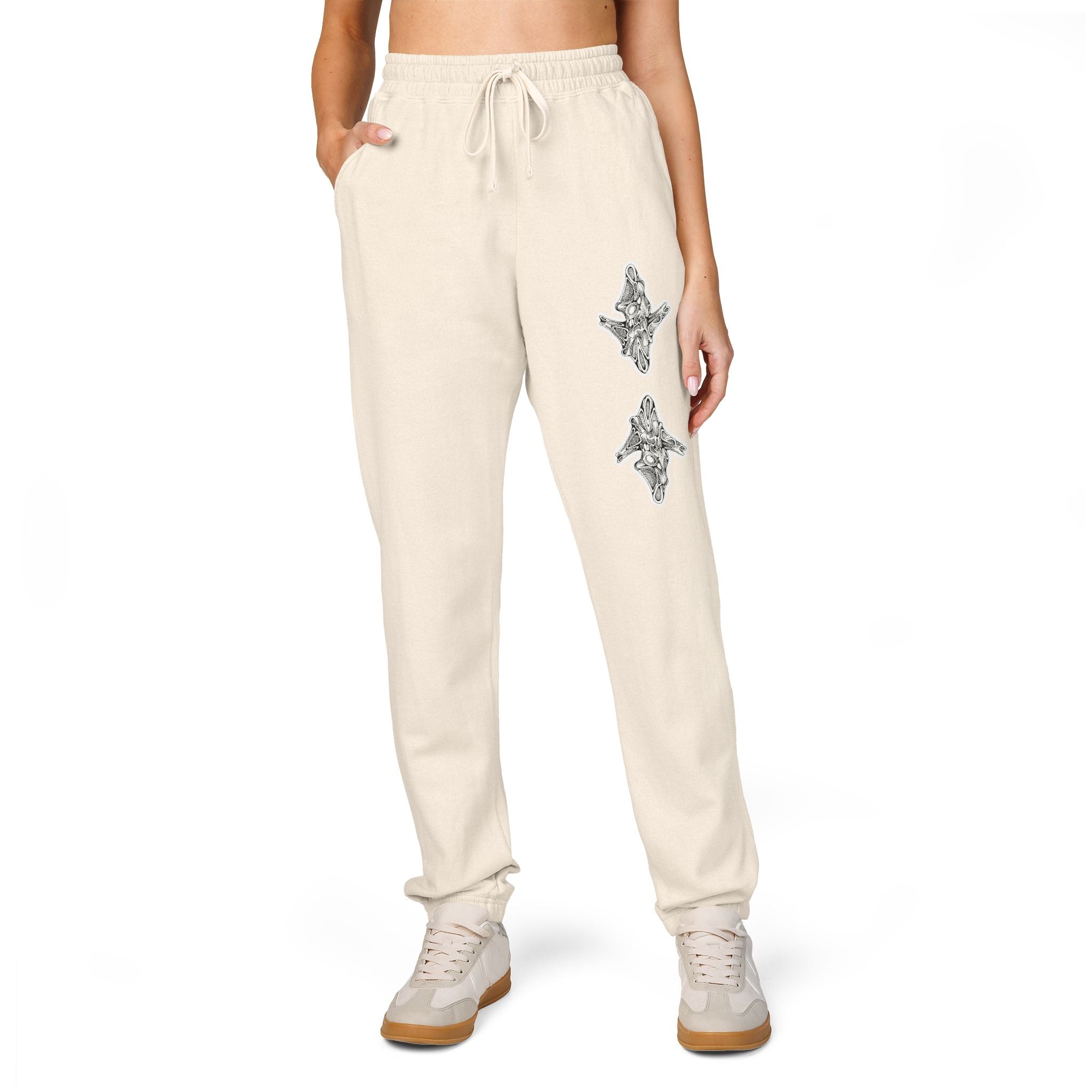 Graphic Fleece Sweatpants — Dual Ornate Crest Joggers