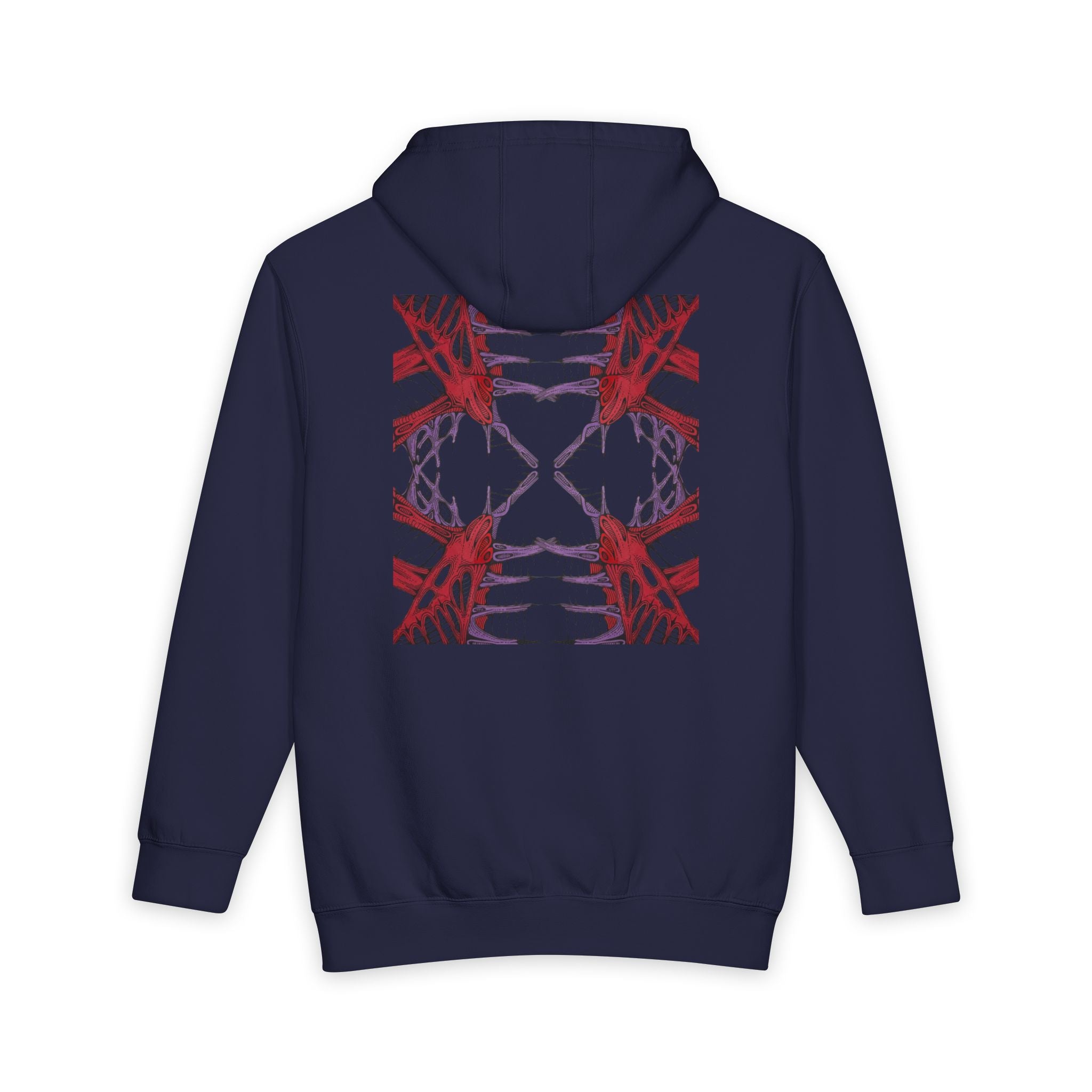 Abstract Red & Navy Geometric Hoodie — Modern Symmetry Pullover