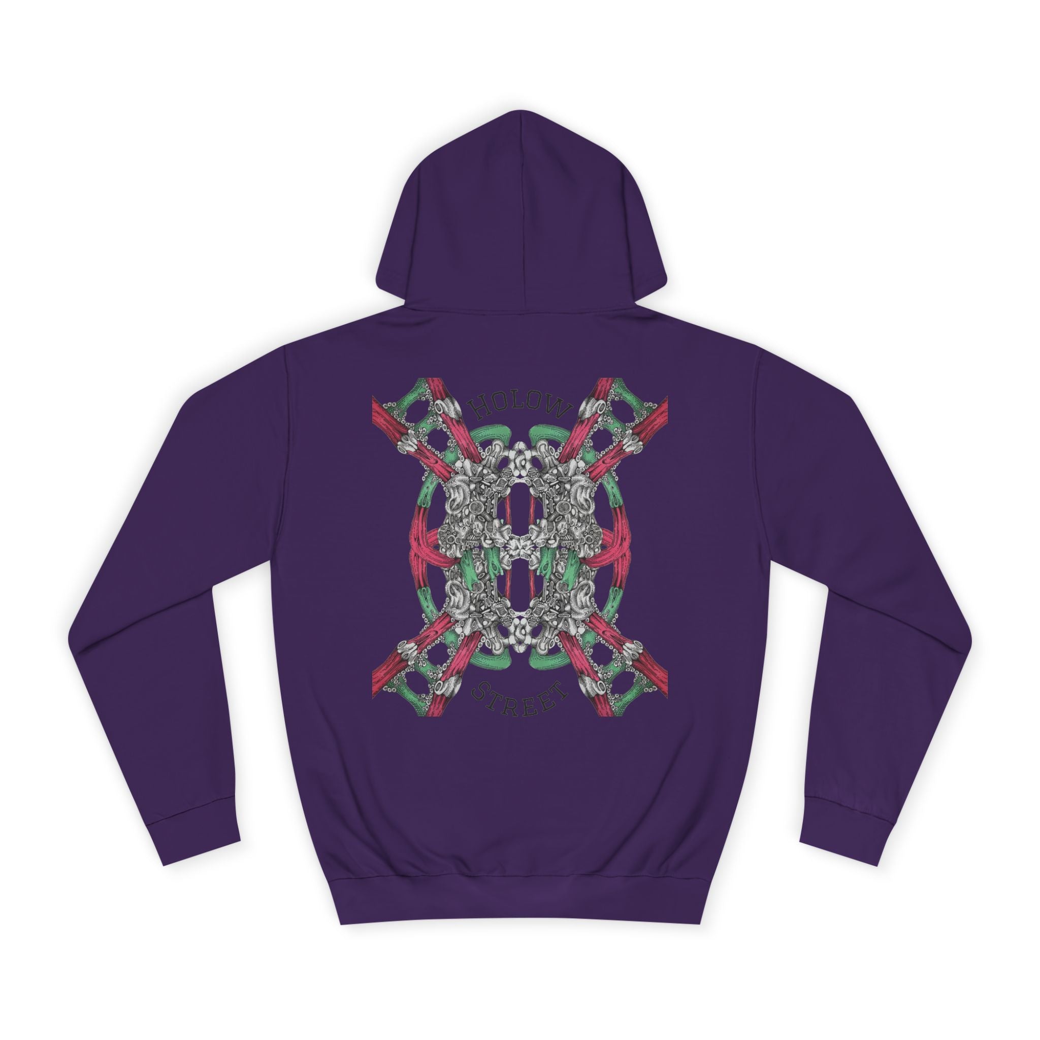 College Hoodie — Symmetric Skull & Floral Back Graphic