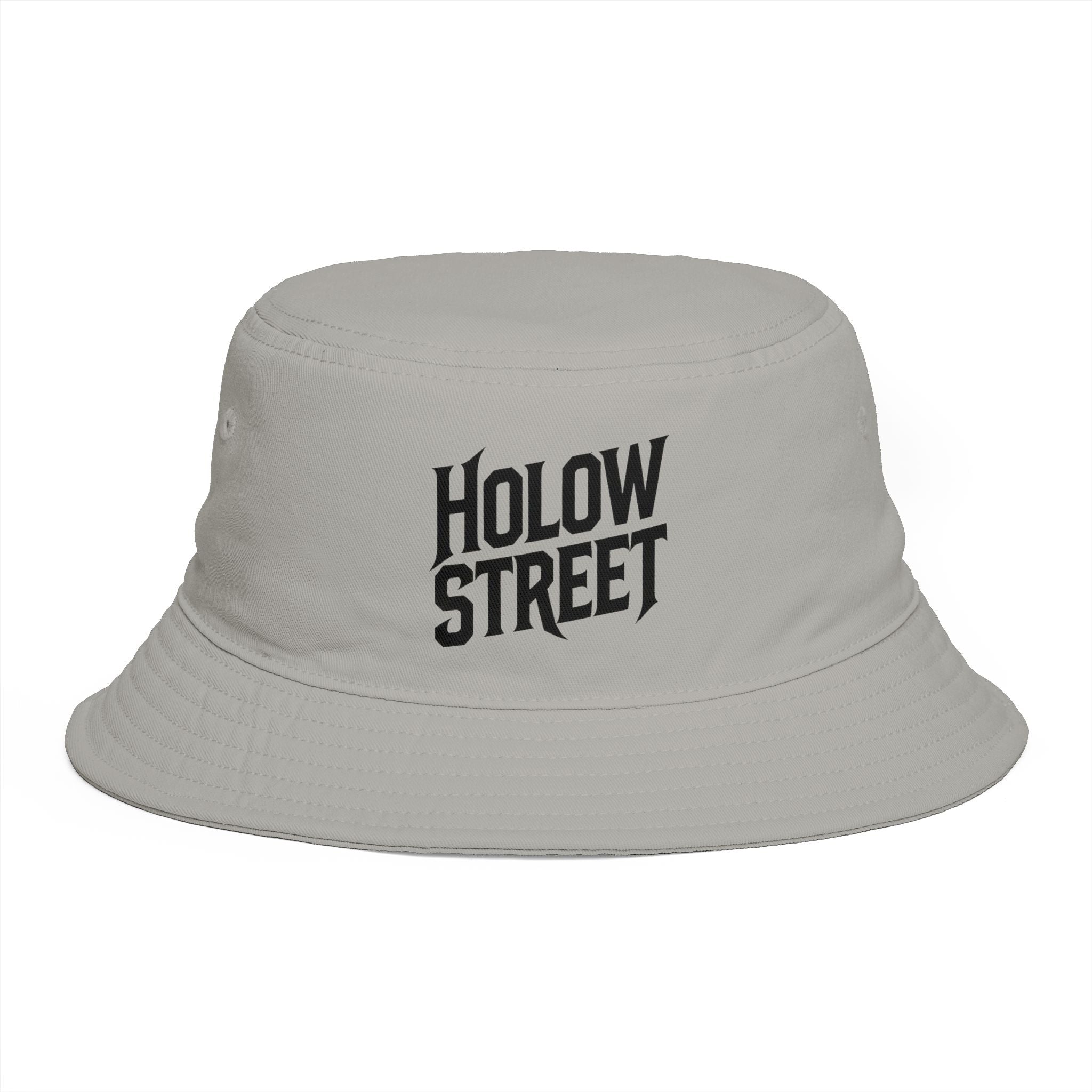 Hollow Street Brown Bucket Hat — Retro Logo Cotton Sun Hat